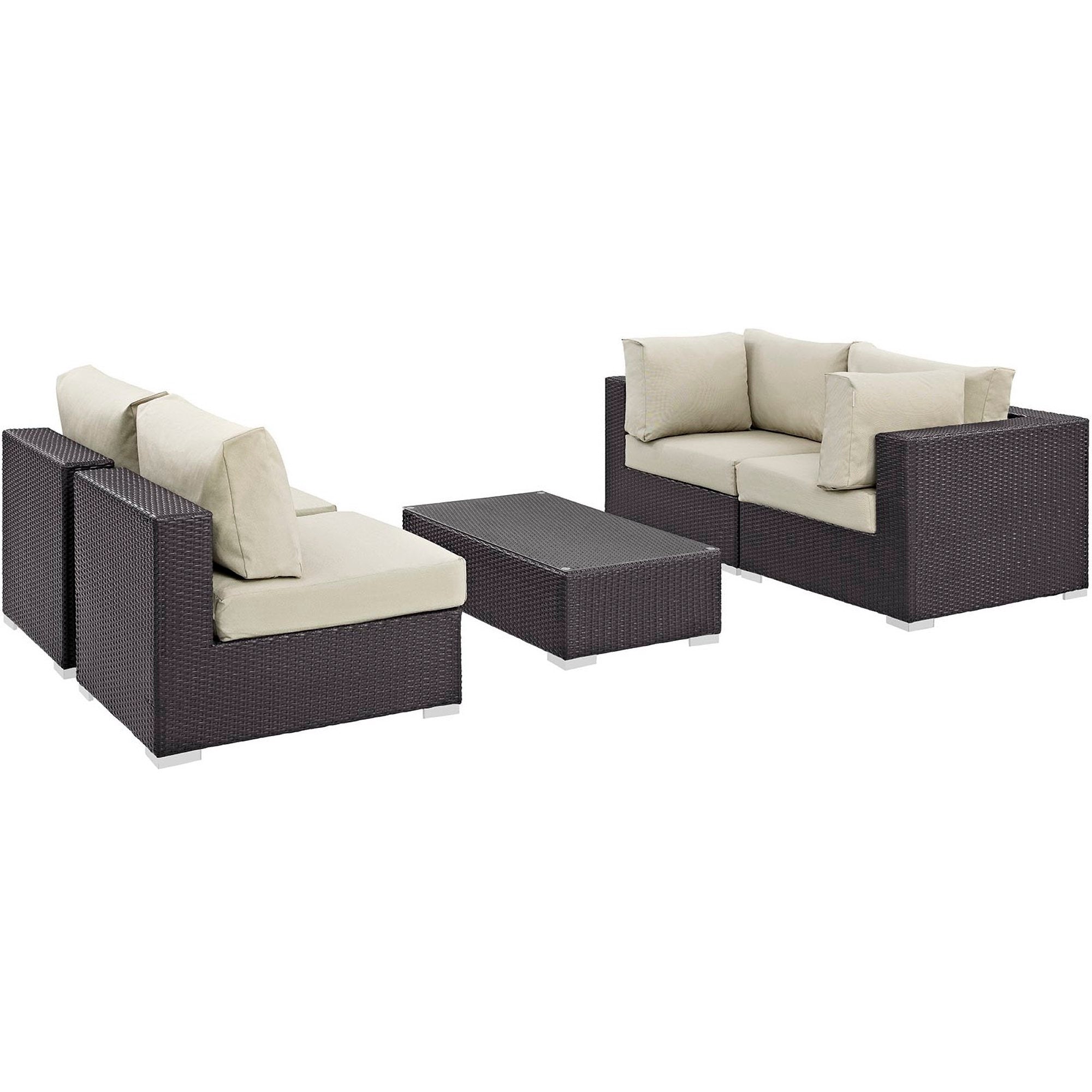 Convene 5 Piece Outdoor Patio Sectional Set, Espresso Beige