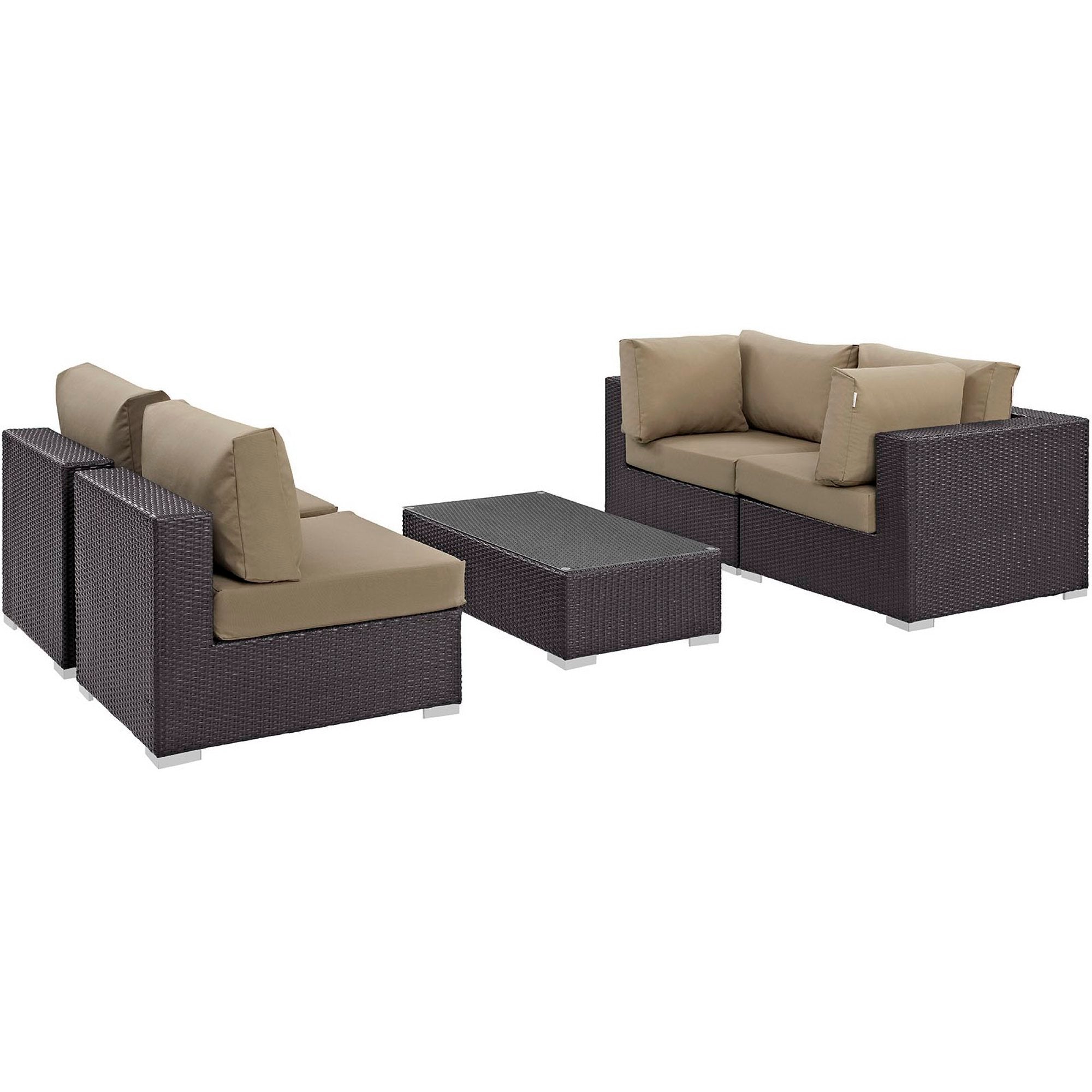 Convene 5 Piece Outdoor Patio Sectional Set, Espresso Mocha