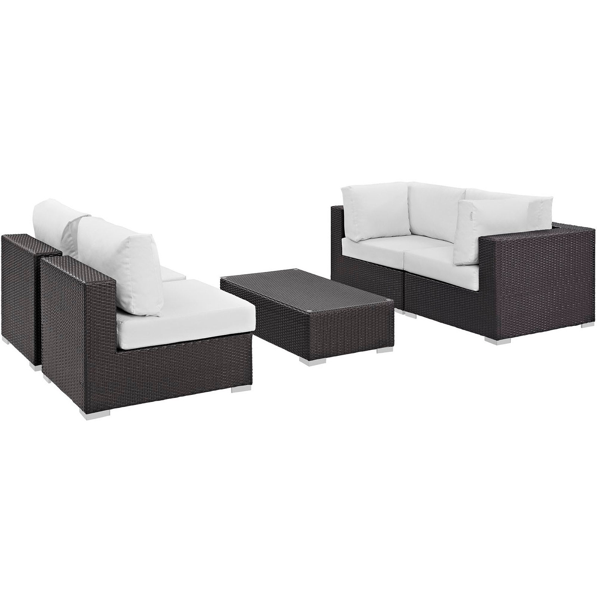 Convene 5 Piece Outdoor Patio Sectional Set, Espresso White