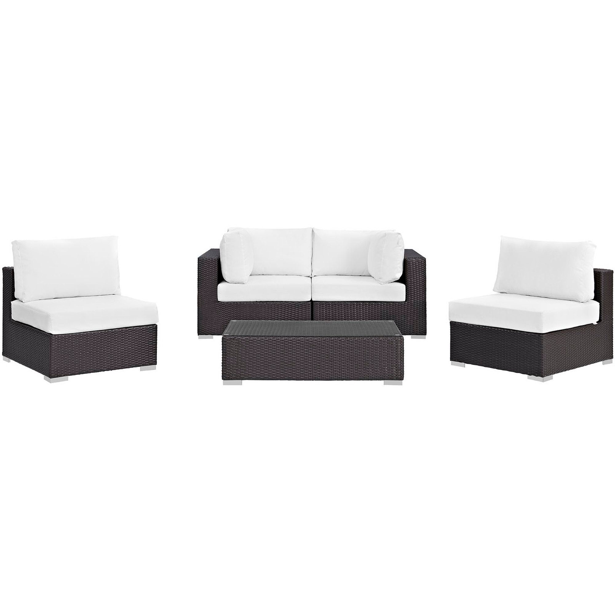 Convene 5 Piece Outdoor Patio Sectional Set, Espresso White