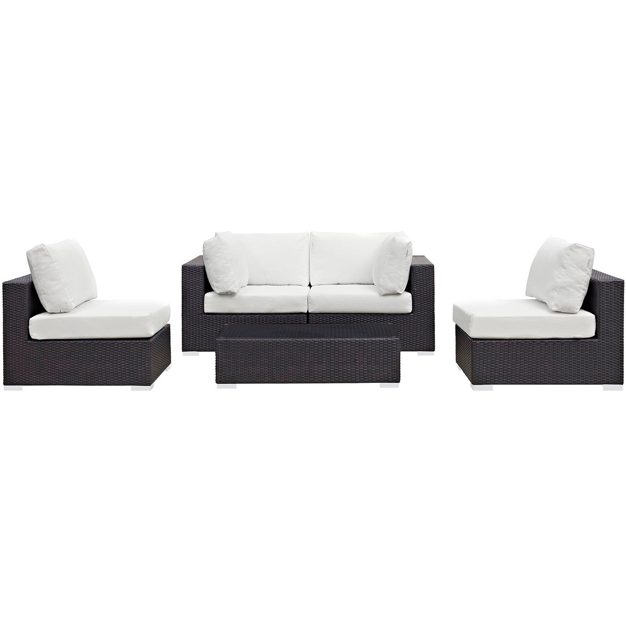 Convene 5 Piece Outdoor Patio Sectional Set, Espresso White