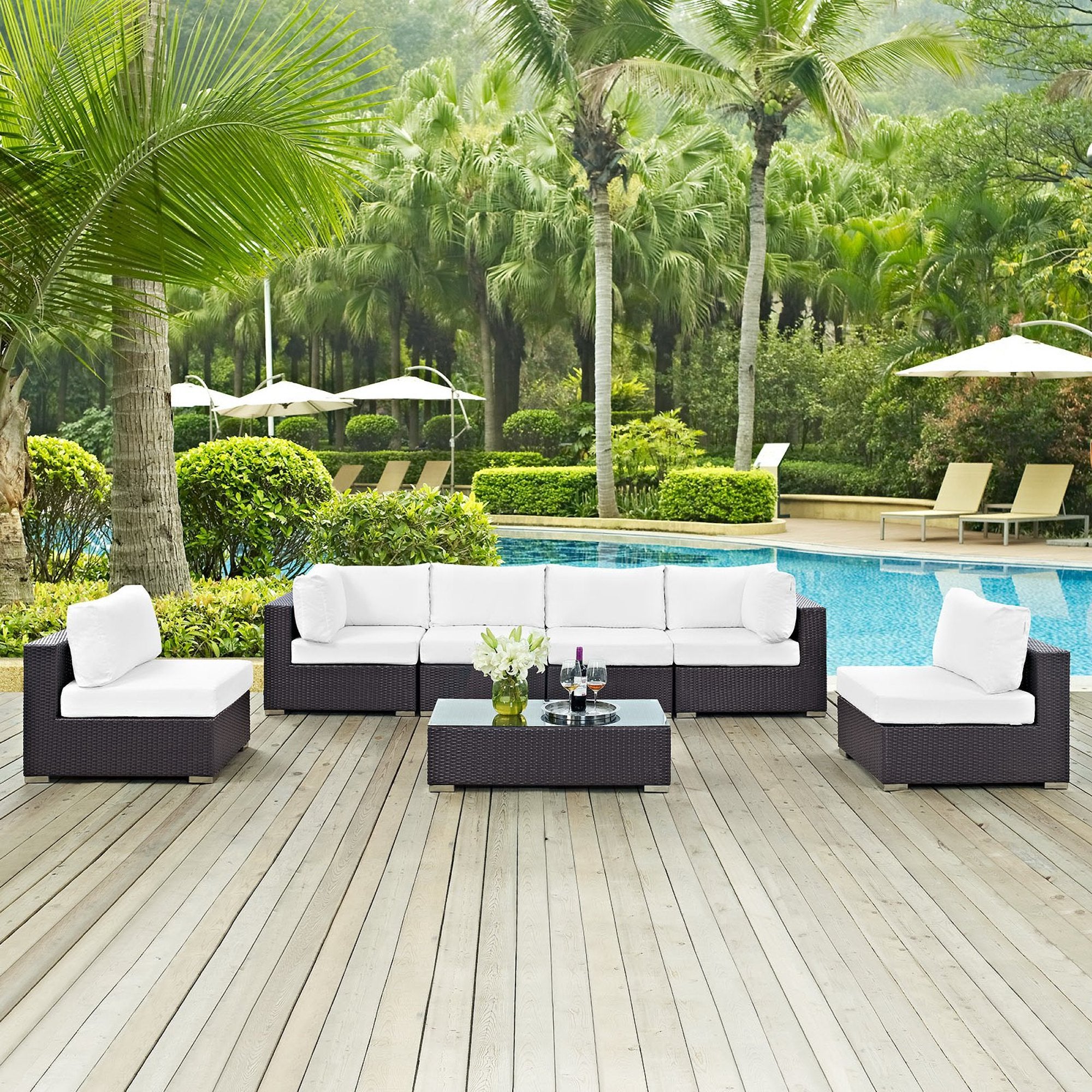 Convene 7 Piece Outdoor Patio Sectional Set, Espresso White