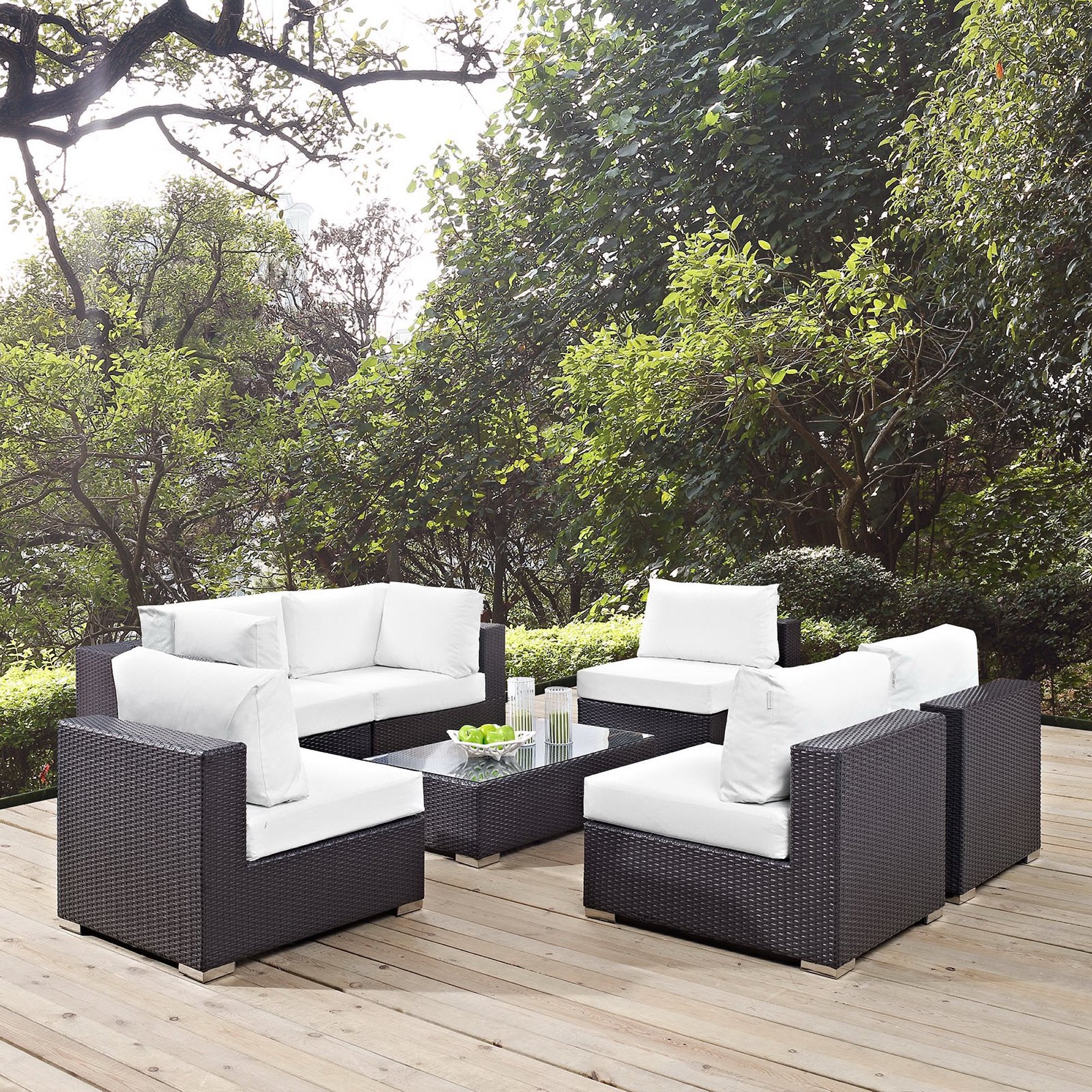Convene 7 Piece Outdoor Patio Sectional Set, Espresso White