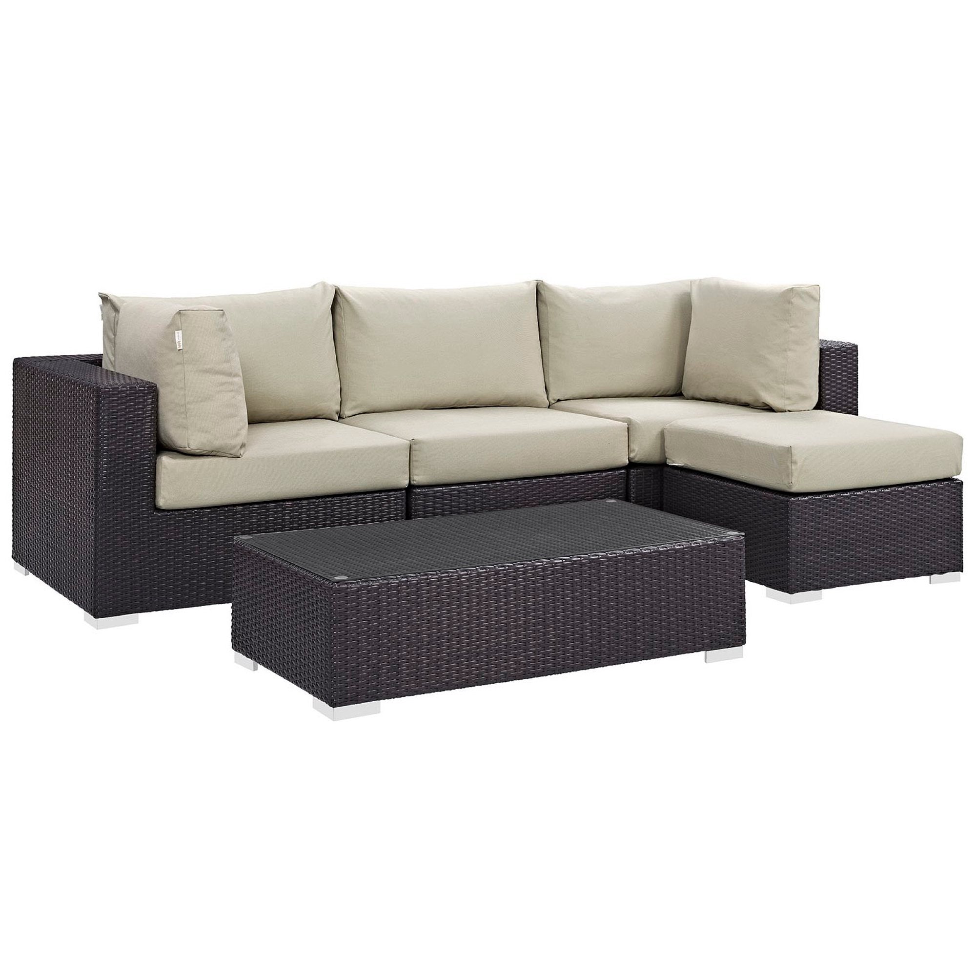 Convene 5 Piece Outdoor Patio Sectional Set, Espresso Beige