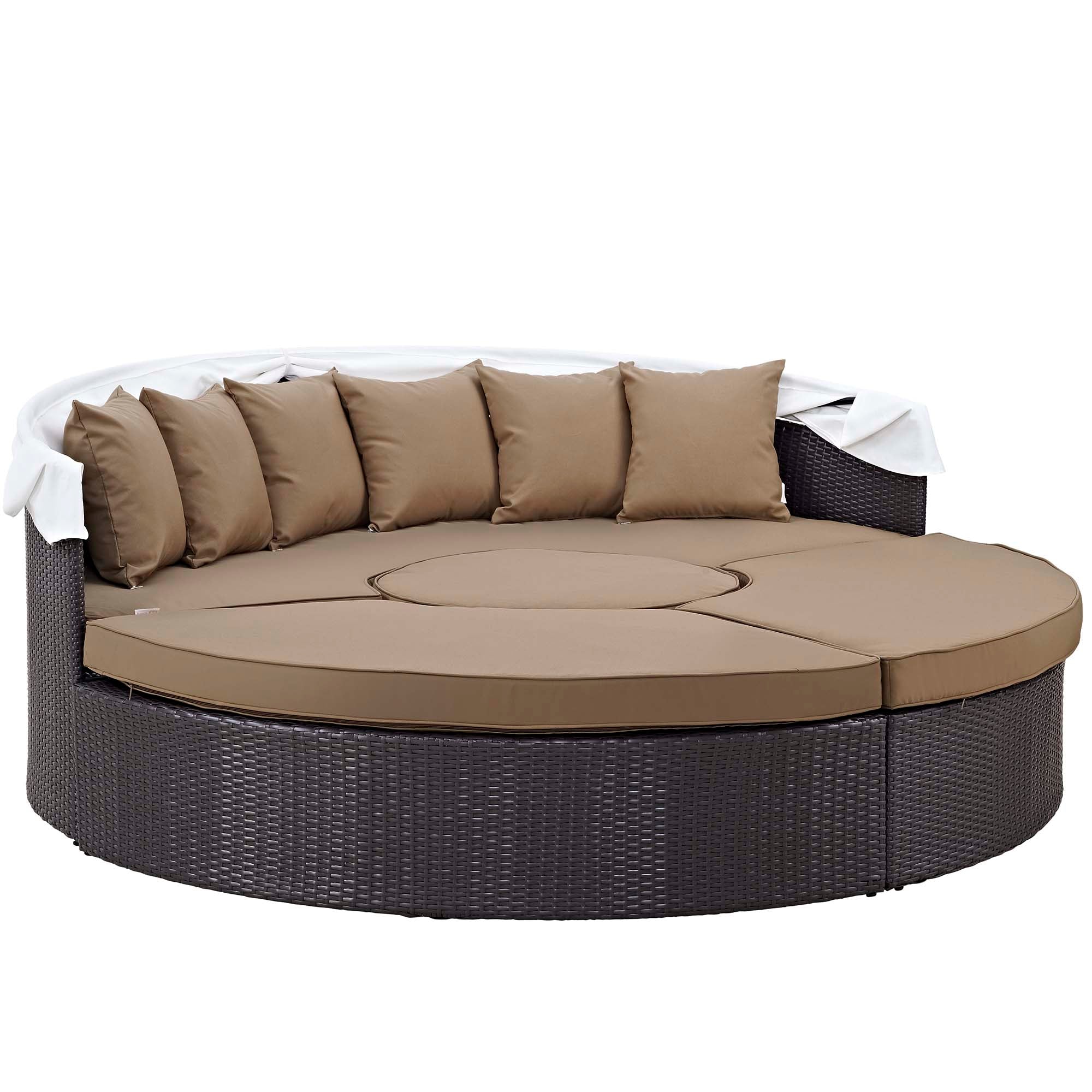 Convene Outdoor Patio Wicker Rattan Canopy Sectional Daybed, Espresso Mocha