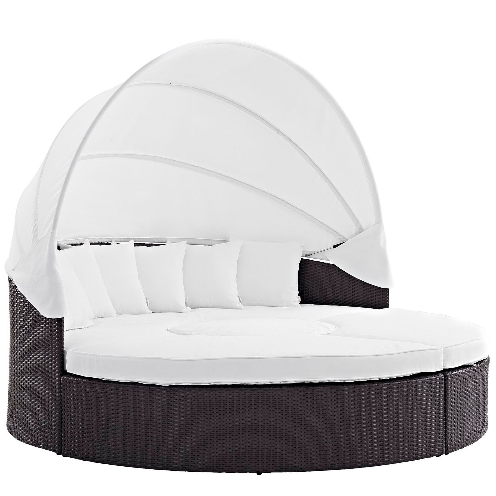 Convene Outdoor Patio Wicker Rattan Canopy Sectional Daybed, Espresso White