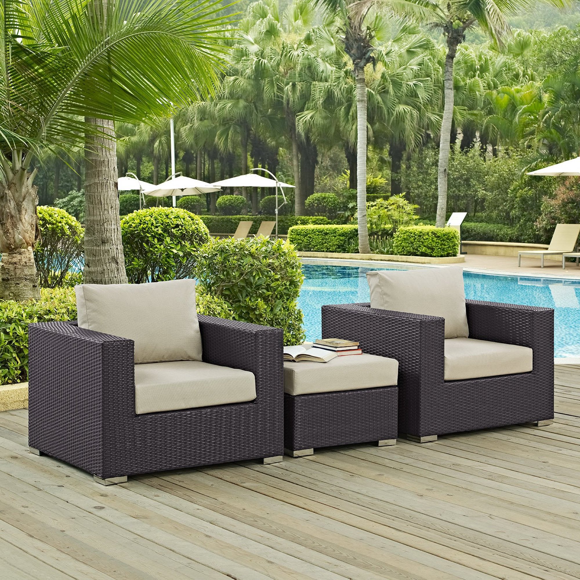 Convene 3 Piece Outdoor Patio Sofa Set, Espresso Beige