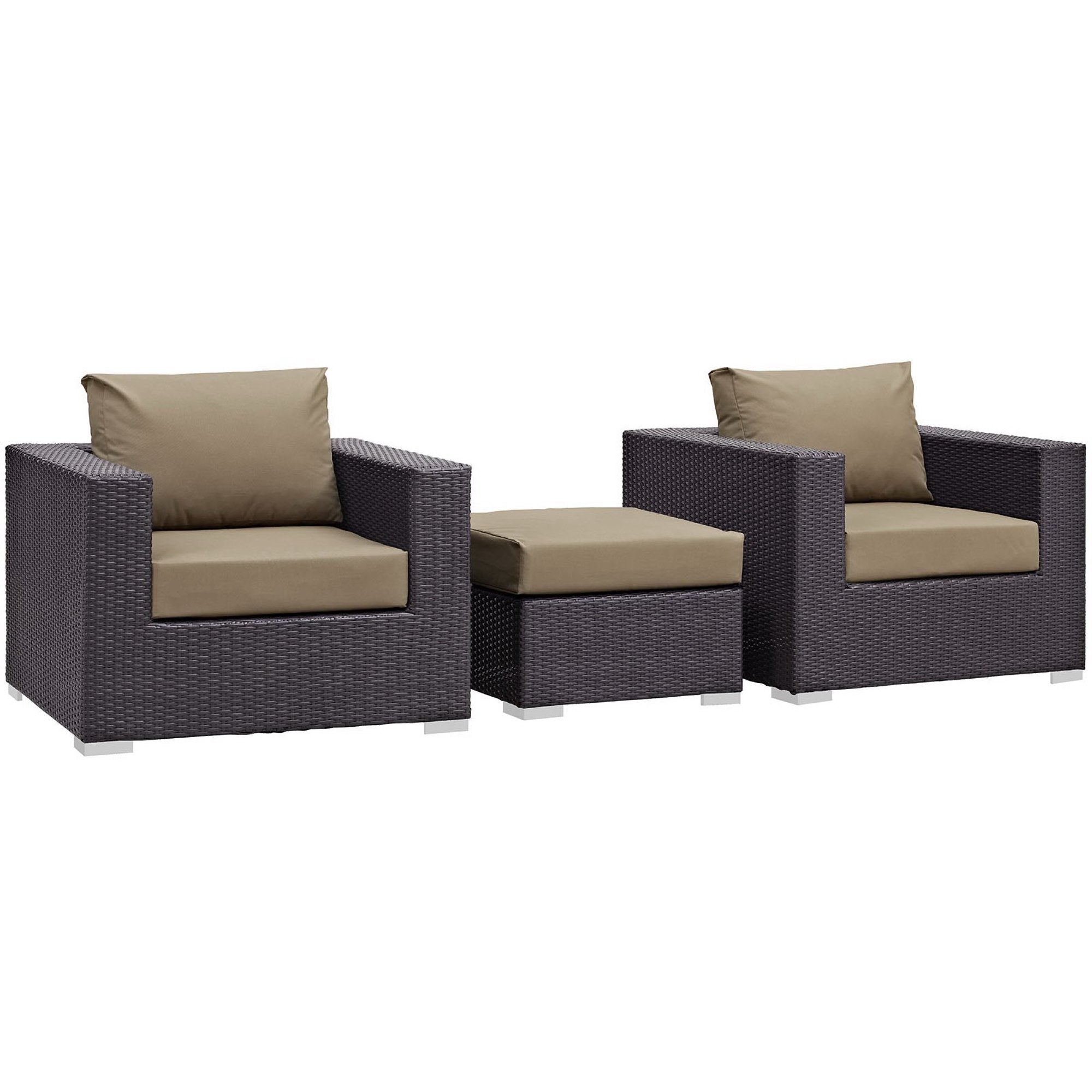 Convene 3 Piece Outdoor Patio Sofa Set, Espresso Mocha
