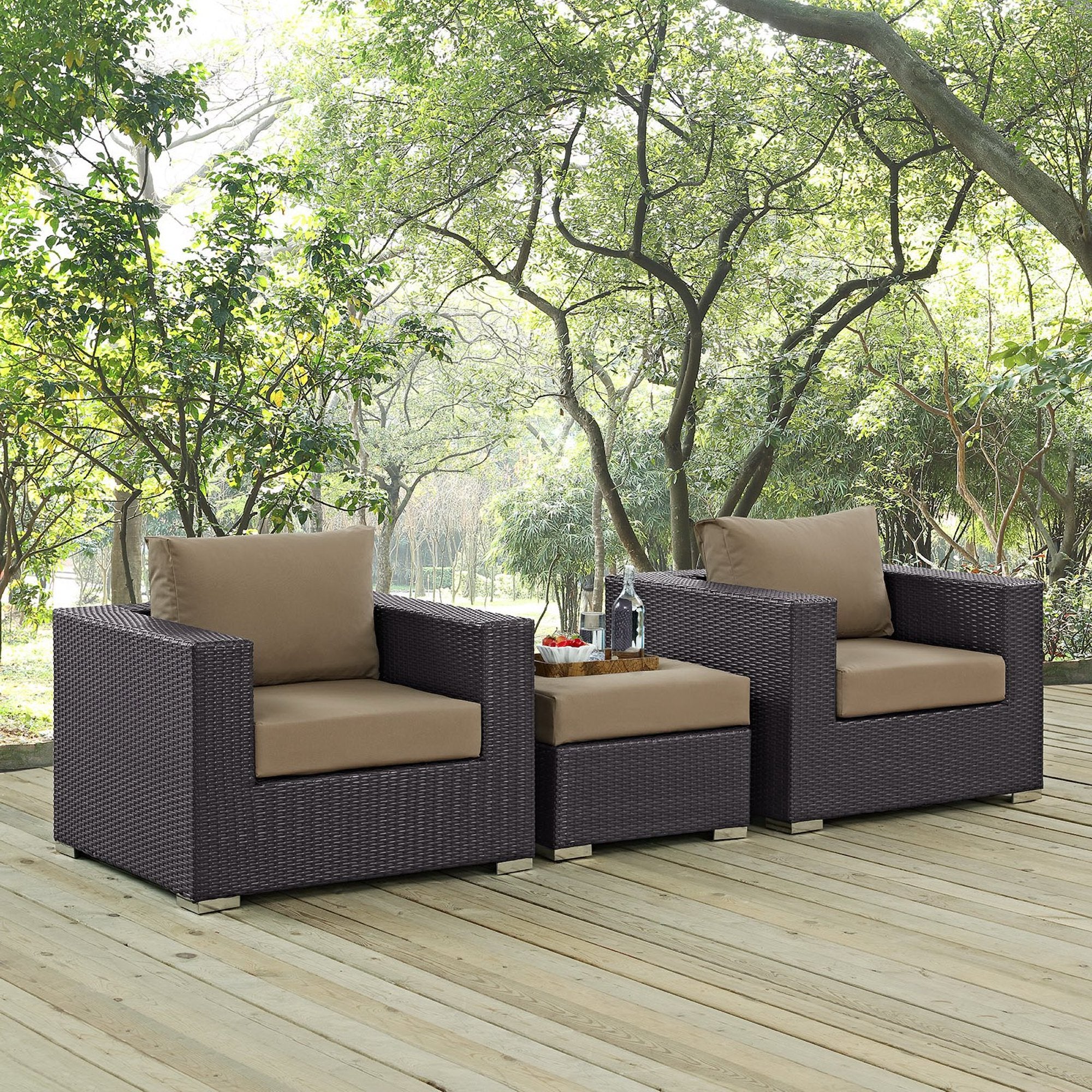 Convene 3 Piece Outdoor Patio Sofa Set, Espresso Mocha