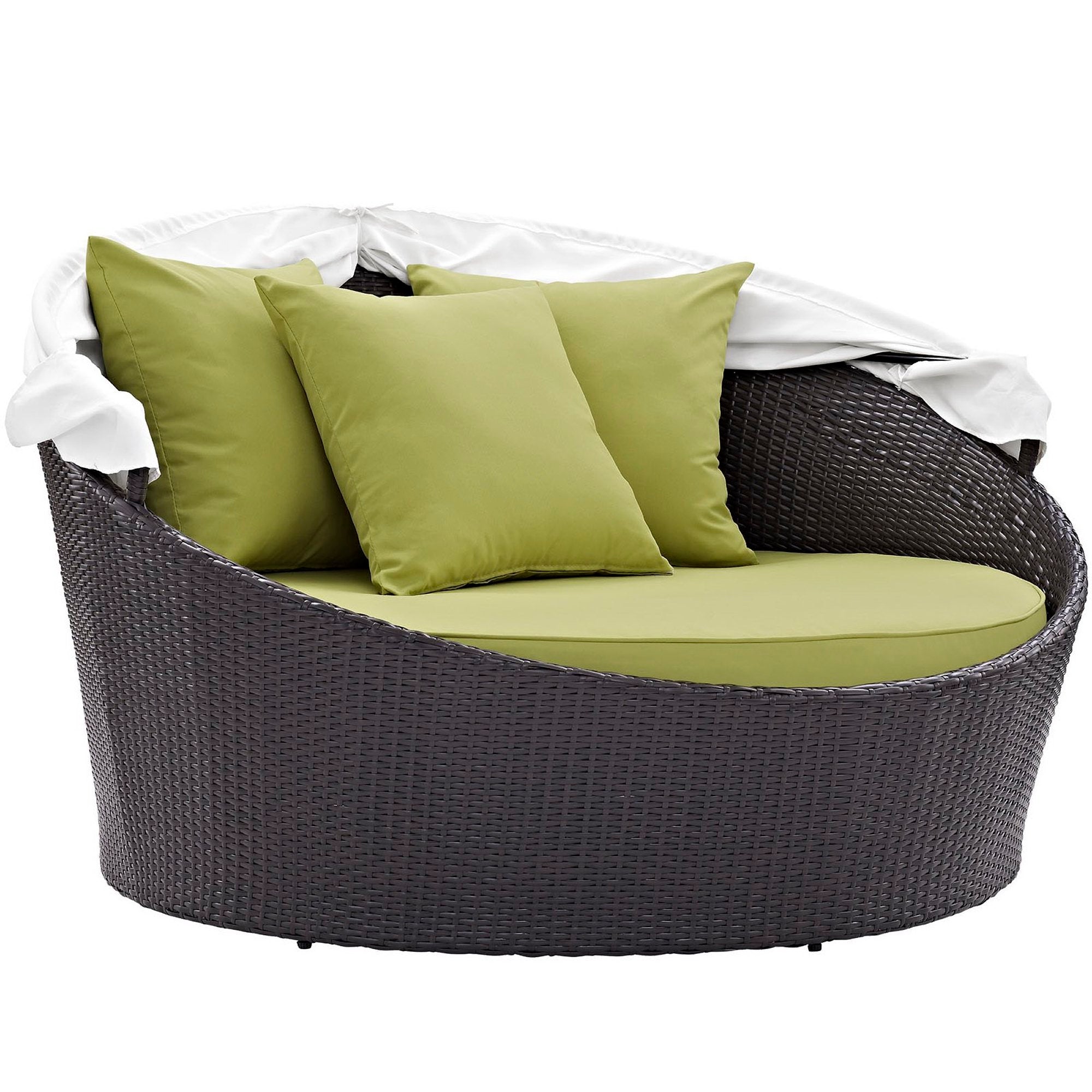 Novis Espresso Peridot Rattan Patio Daybed Powder-Coated Aluminum Canopy Bed