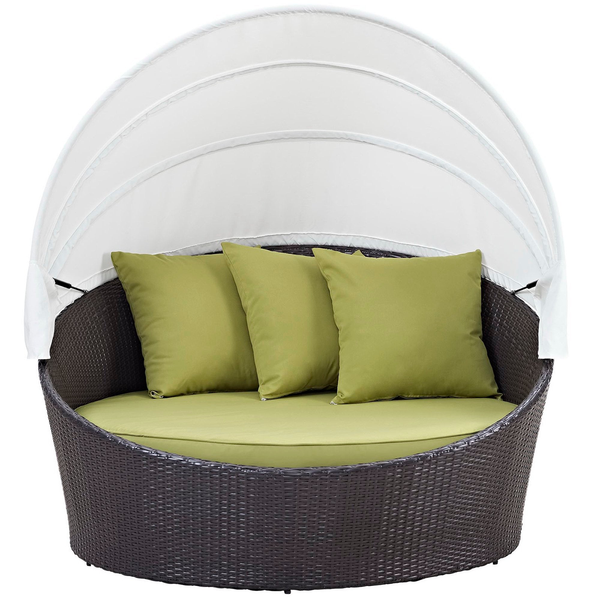 Novis Espresso Peridot Rattan Patio Daybed Powder-Coated Aluminum Canopy Bed