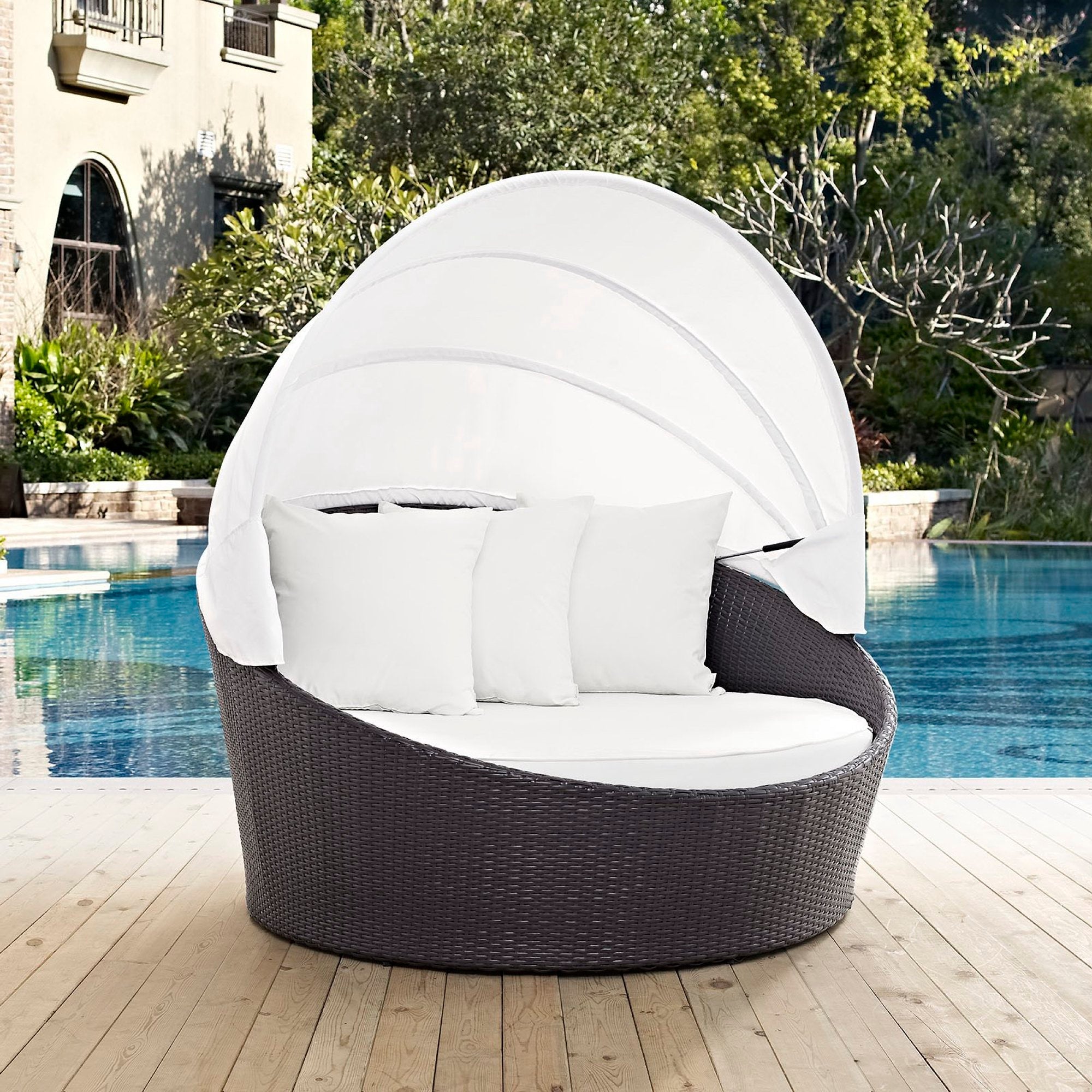 Convene Canopy Outdoor Patio Daybed, Espresso White