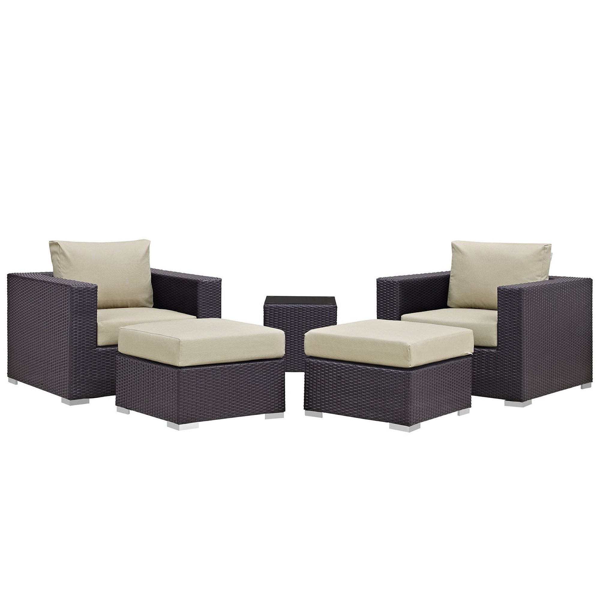 Convene 5 Piece Outdoor Patio Sectional Set, Espresso Beige