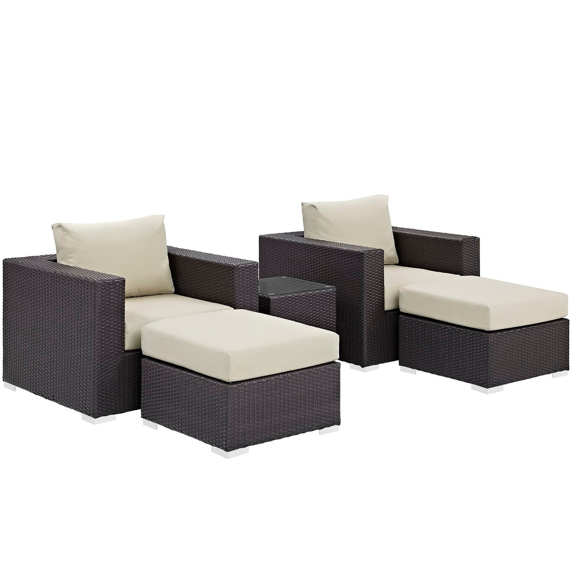 Convene 5 Piece Outdoor Patio Sectional Set, Espresso Beige