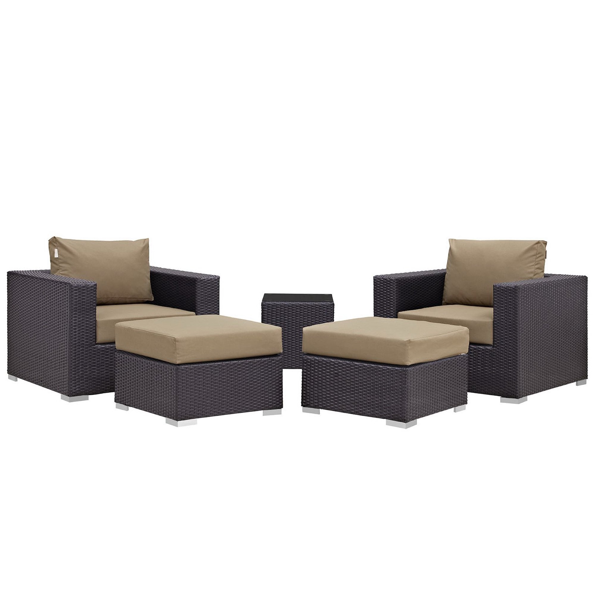 Convene 5 Piece Outdoor Patio Sectional Set, Espresso Mocha