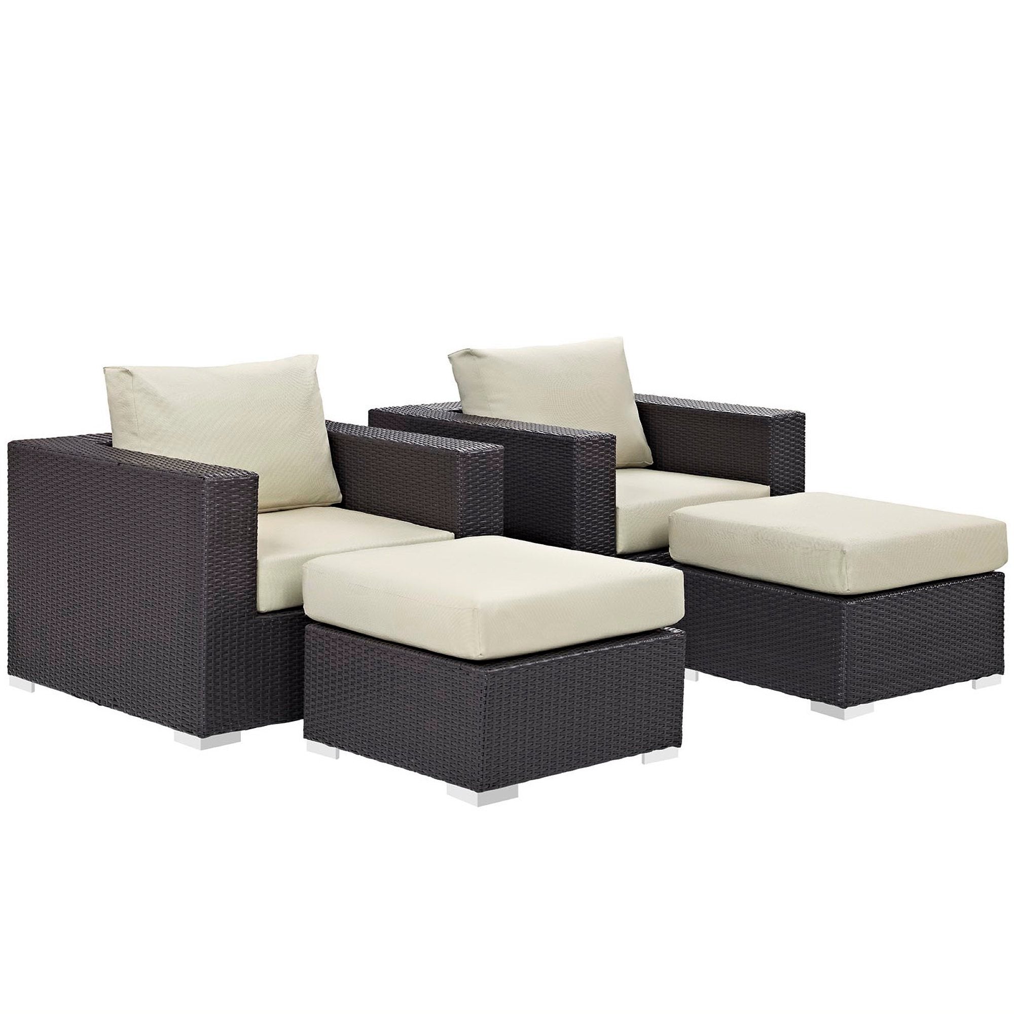 Convene 4 Piece Outdoor Patio Sectional Set, Espresso Beige