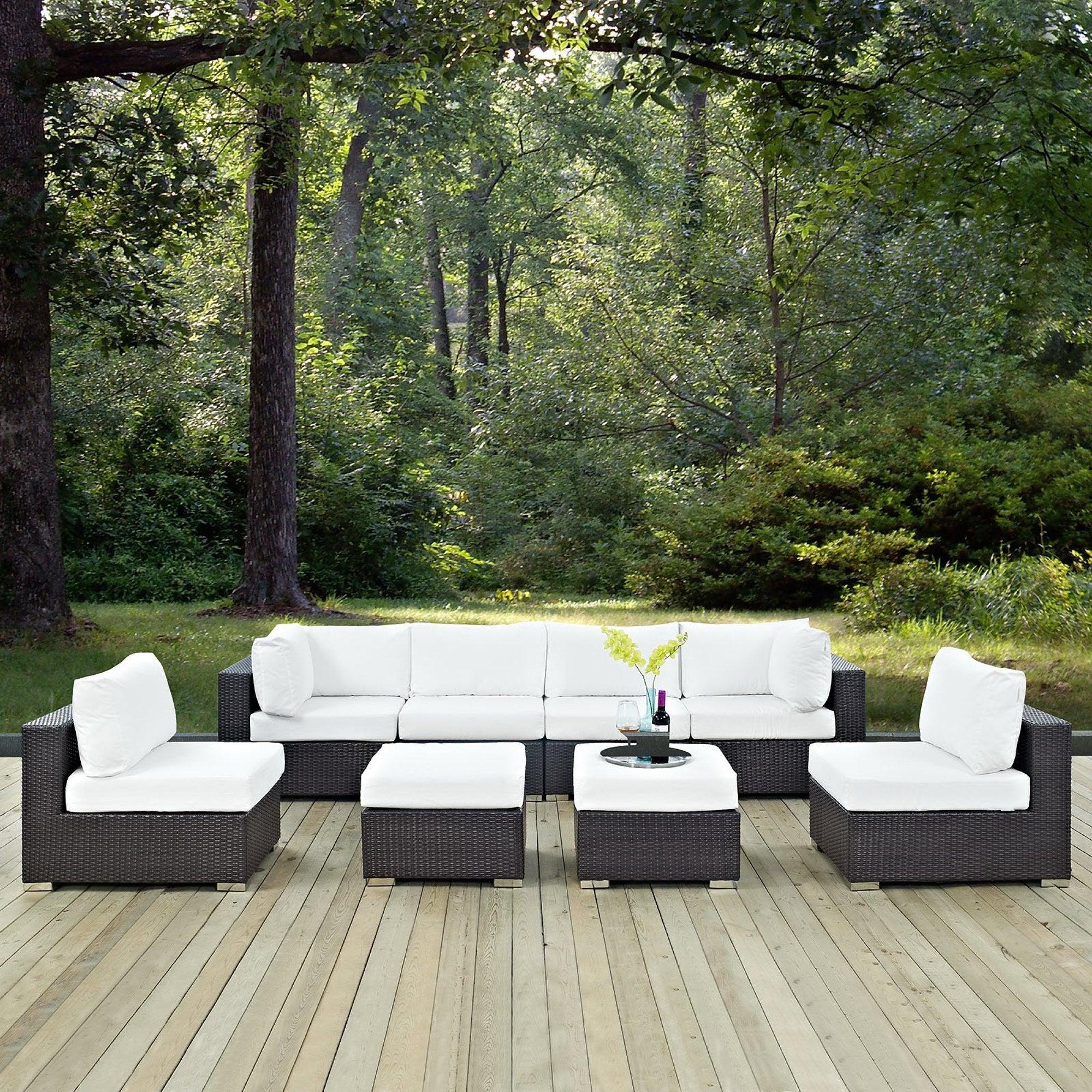 Convene 8 Piece Outdoor Patio Sectional Set, Espresso White