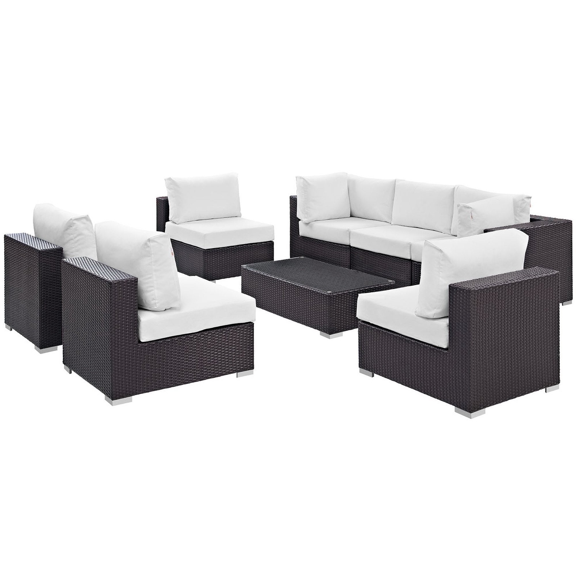 Convene 8 Piece Outdoor Patio Sectional Set, Espresso White