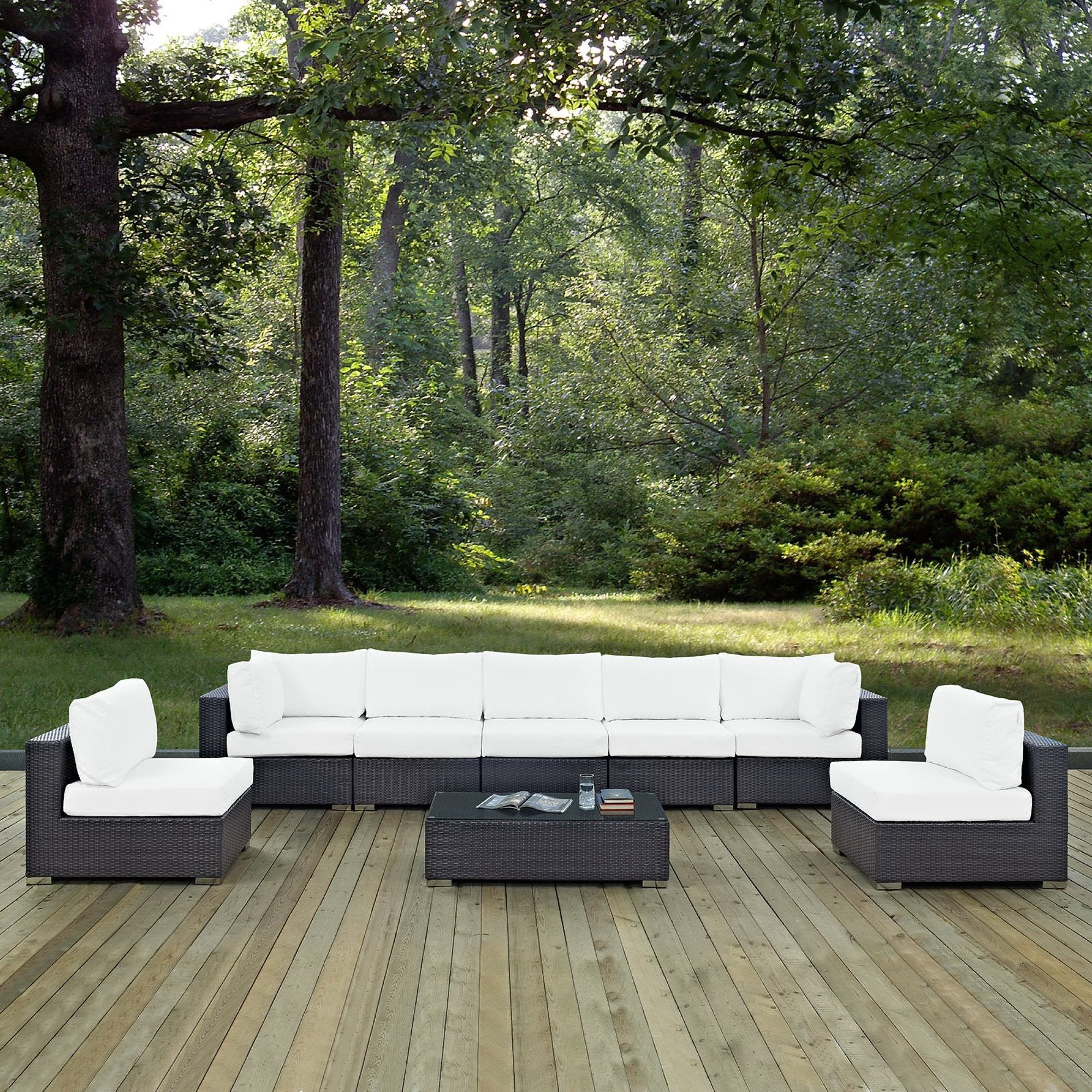 Convene 8 Piece Outdoor Patio Sectional Set, Espresso White