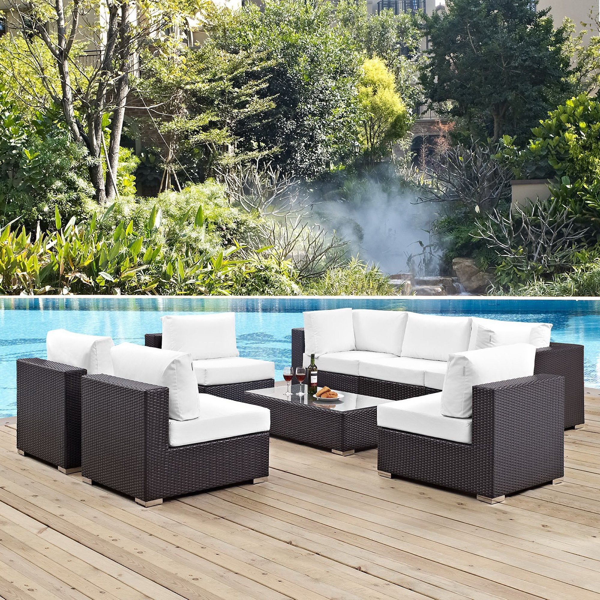 Convene 8 Piece Outdoor Patio Sectional Set, Espresso White