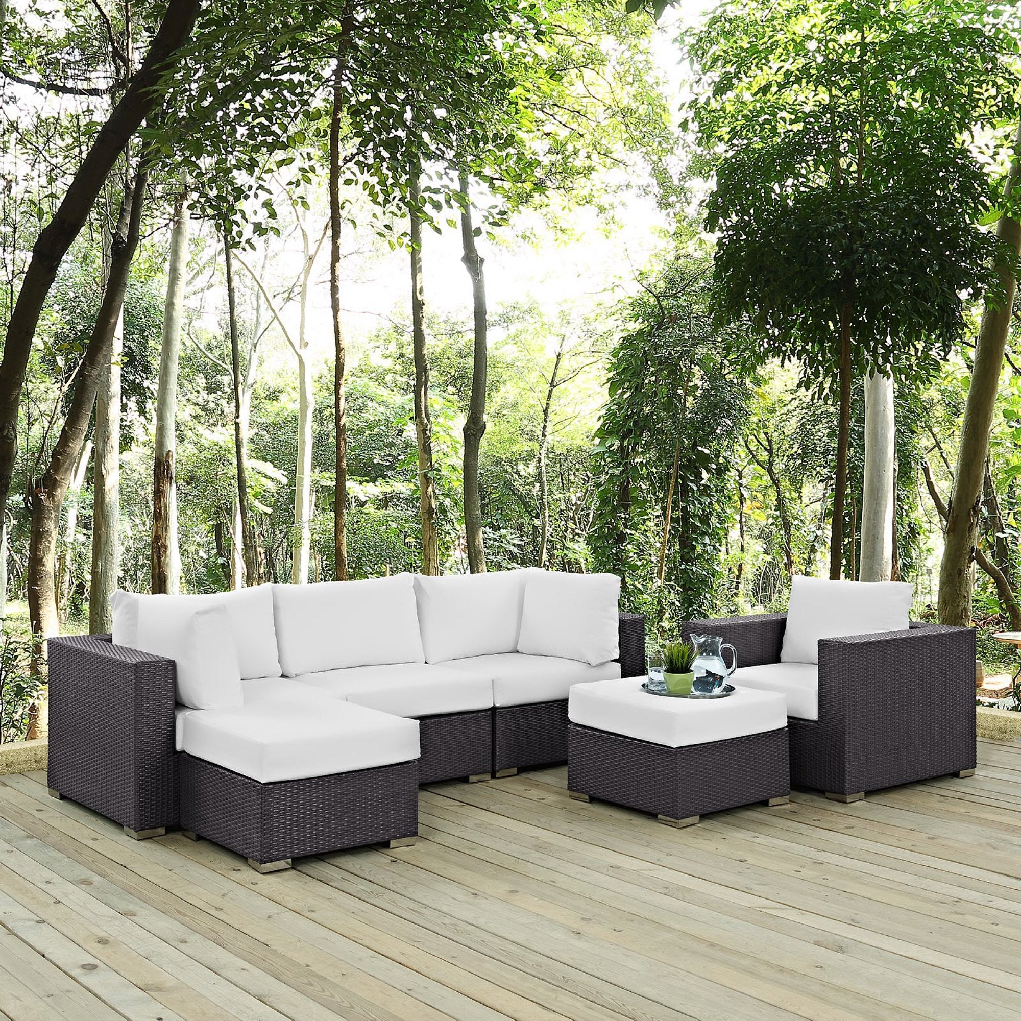 Convene 6 Piece Outdoor Patio Sectional Set, Espresso White