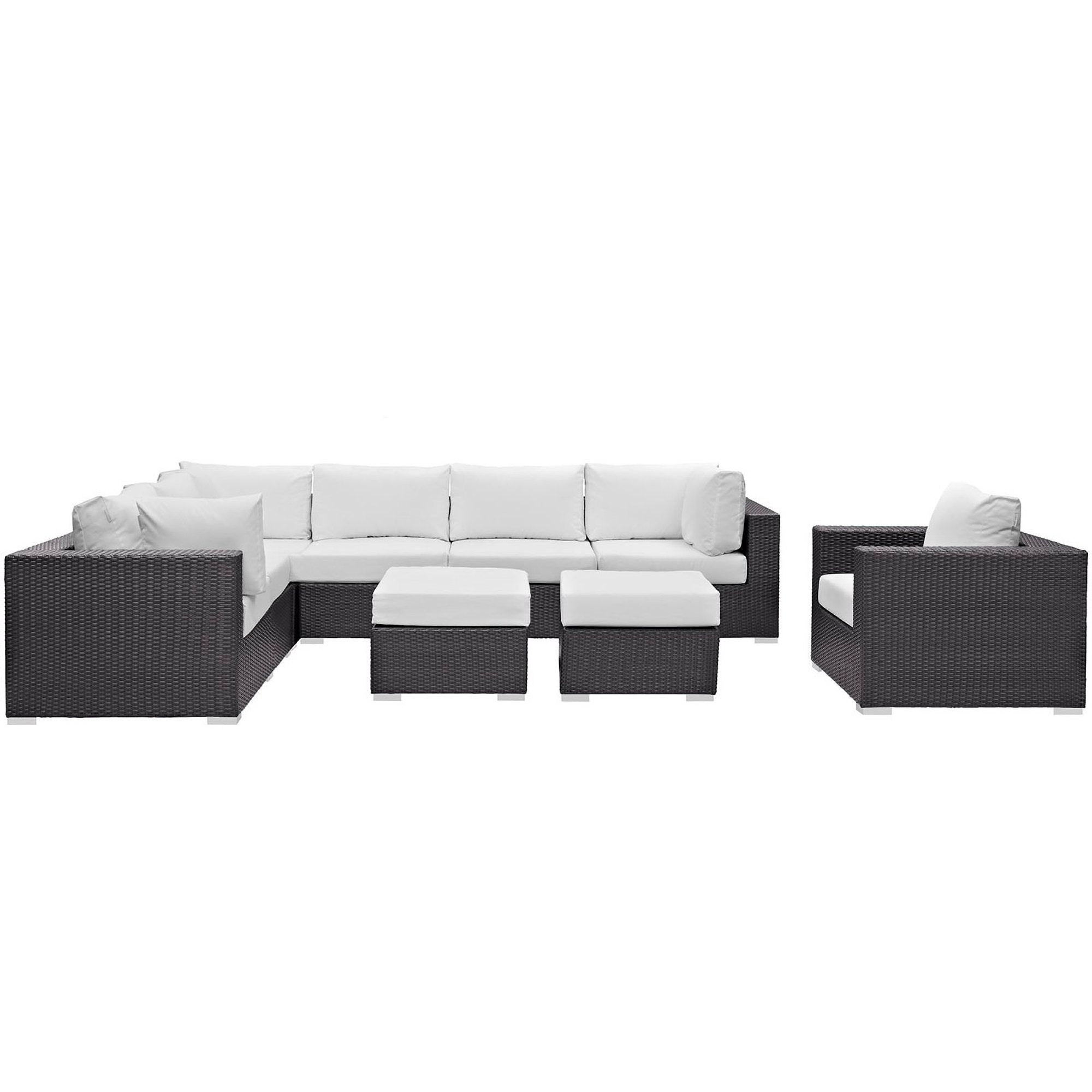 Convene 9 Piece Outdoor Patio Sectional Set, Espresso White