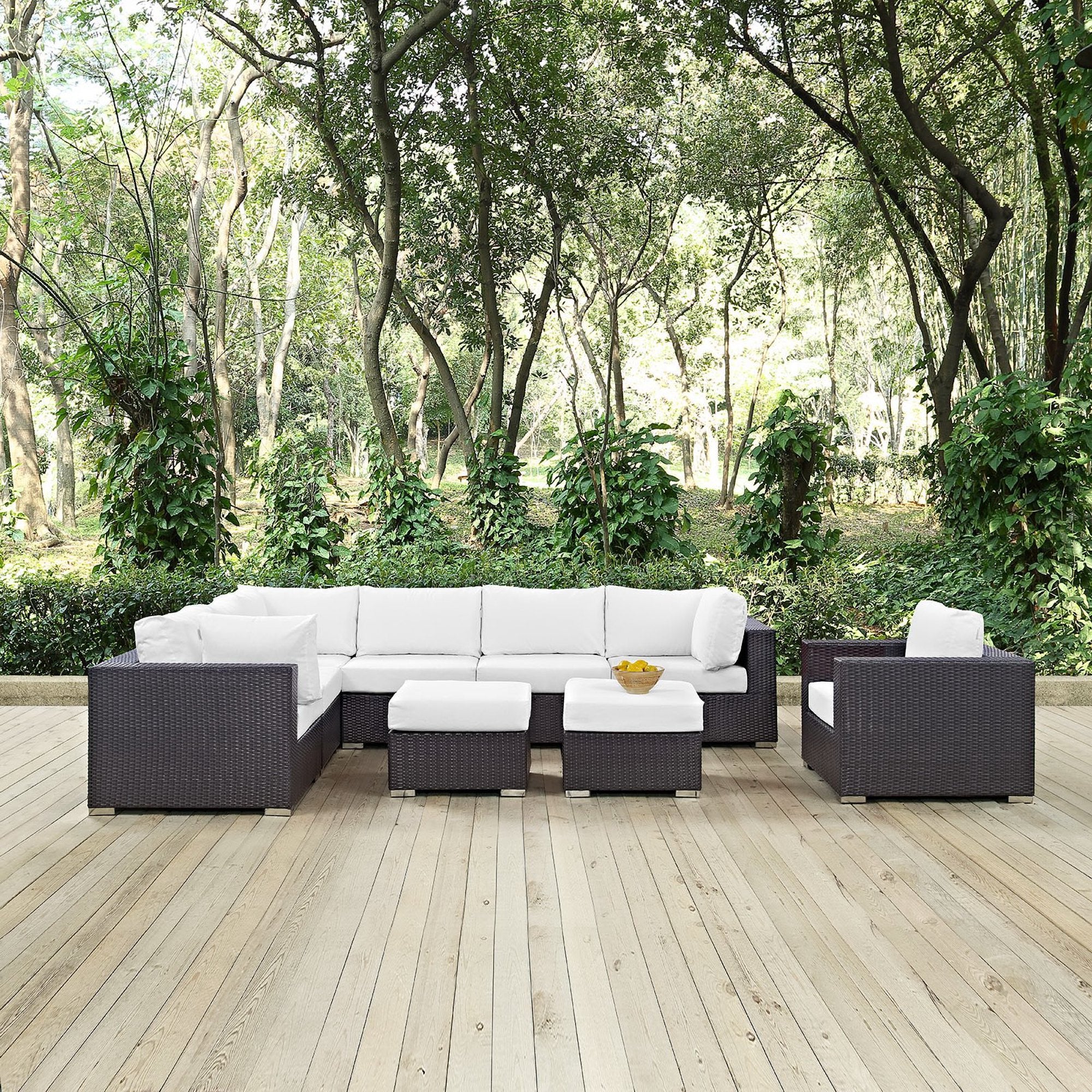 Convene 9 Piece Outdoor Patio Sectional Set, Espresso White