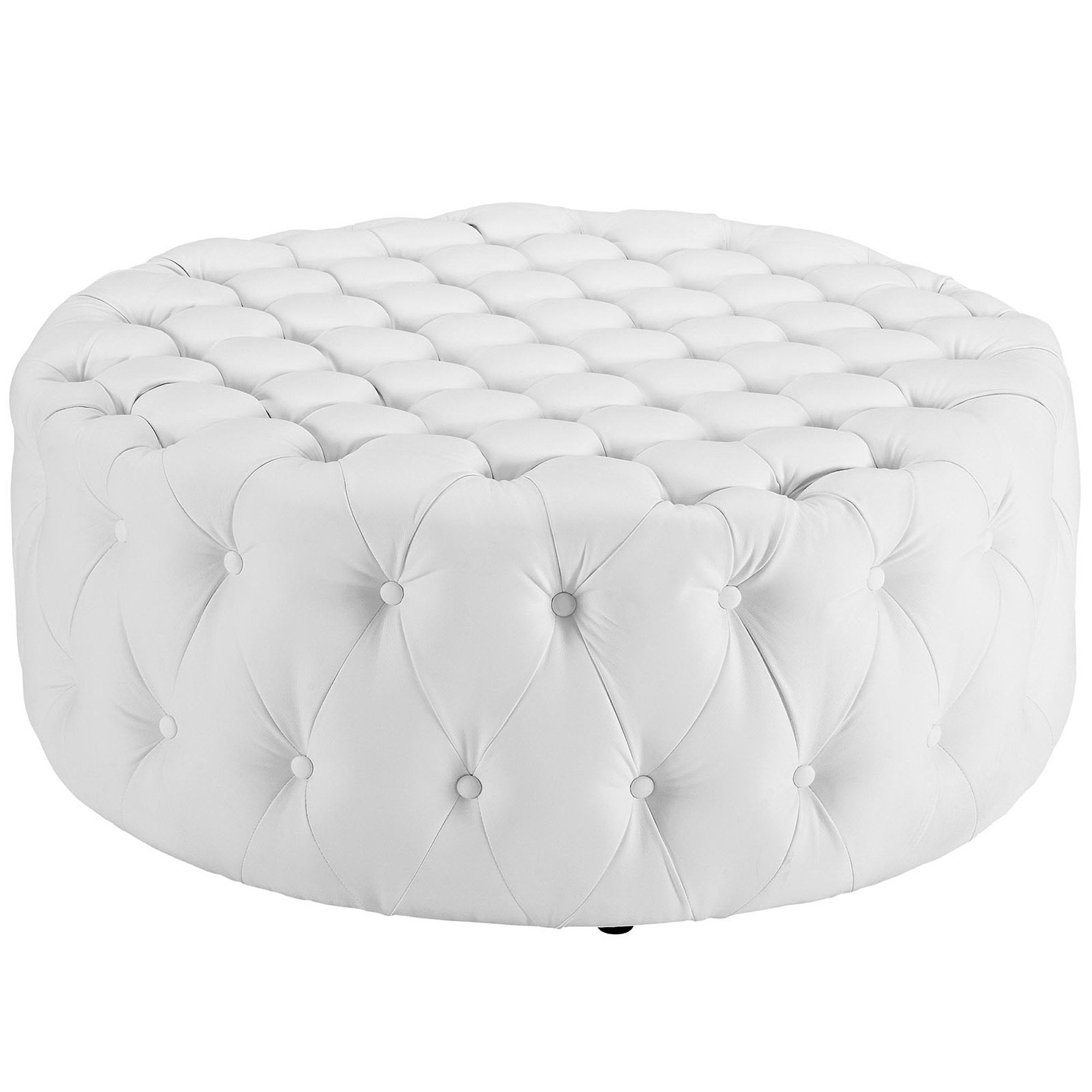 Amour Upholstered Vinyl Ottoman, White
