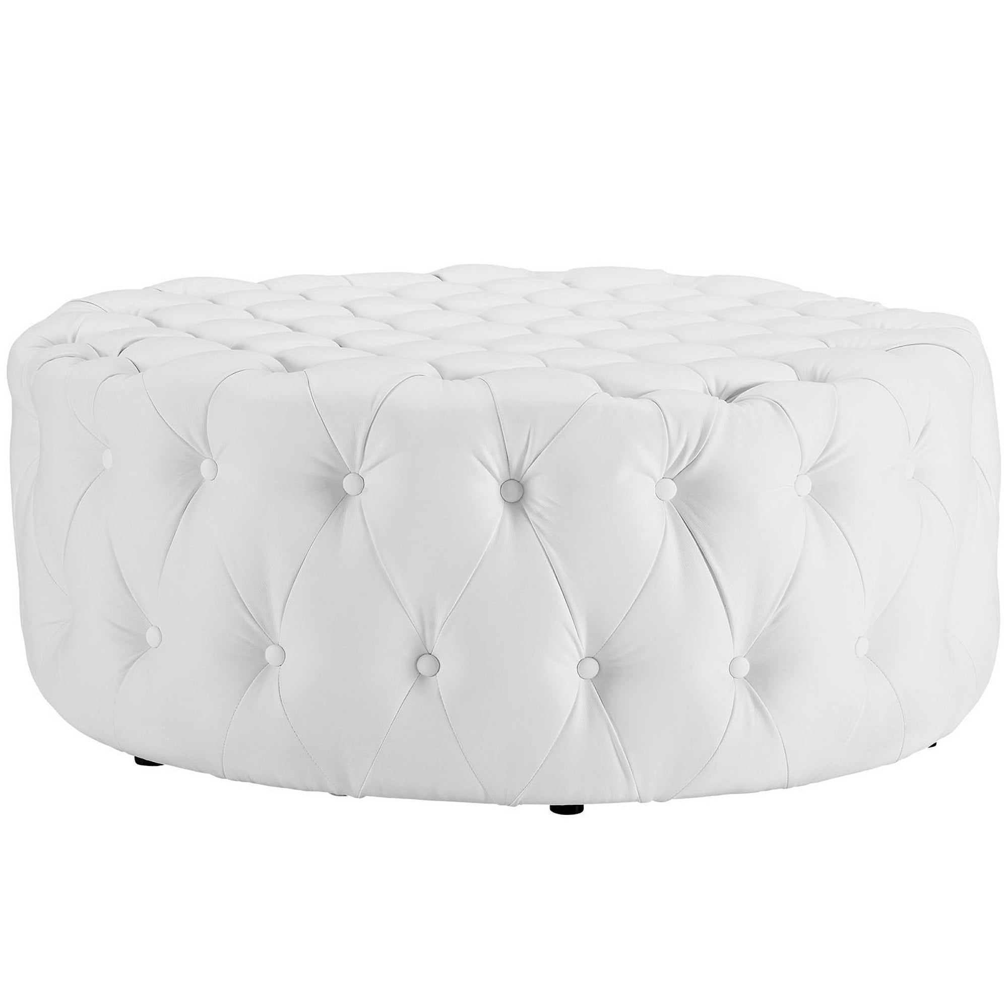 Amour Upholstered Vinyl Ottoman, White