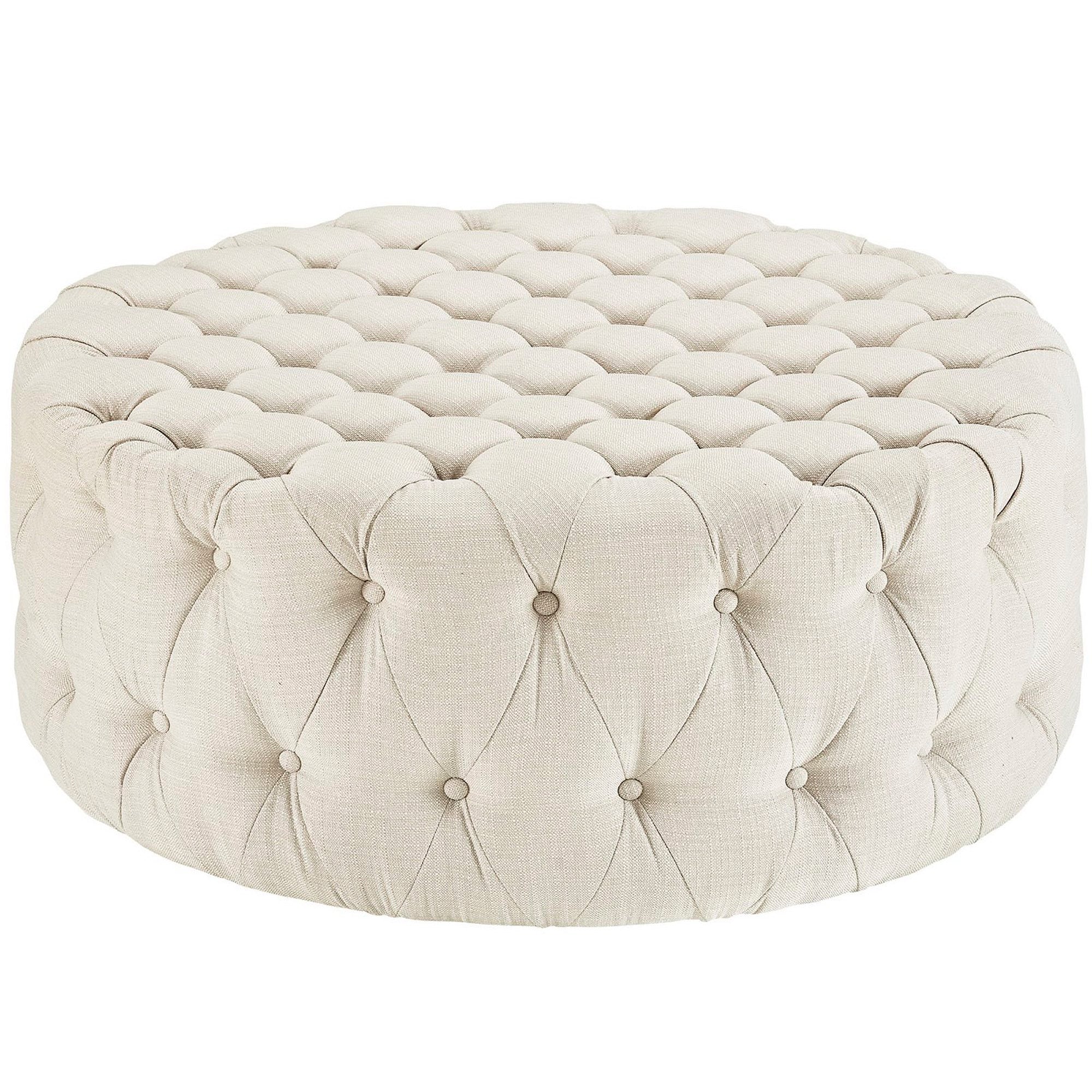 Amour Upholstered Fabric Ottoman, Beige