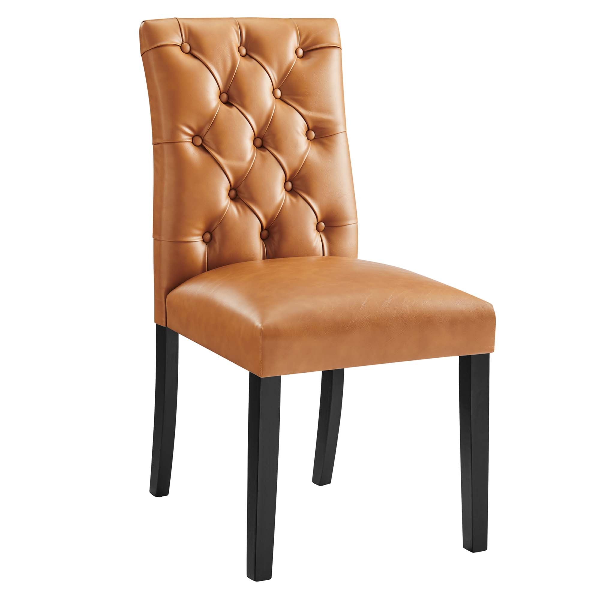 Duchess Button Tufted Vegan Leather Dining Chair, Tan