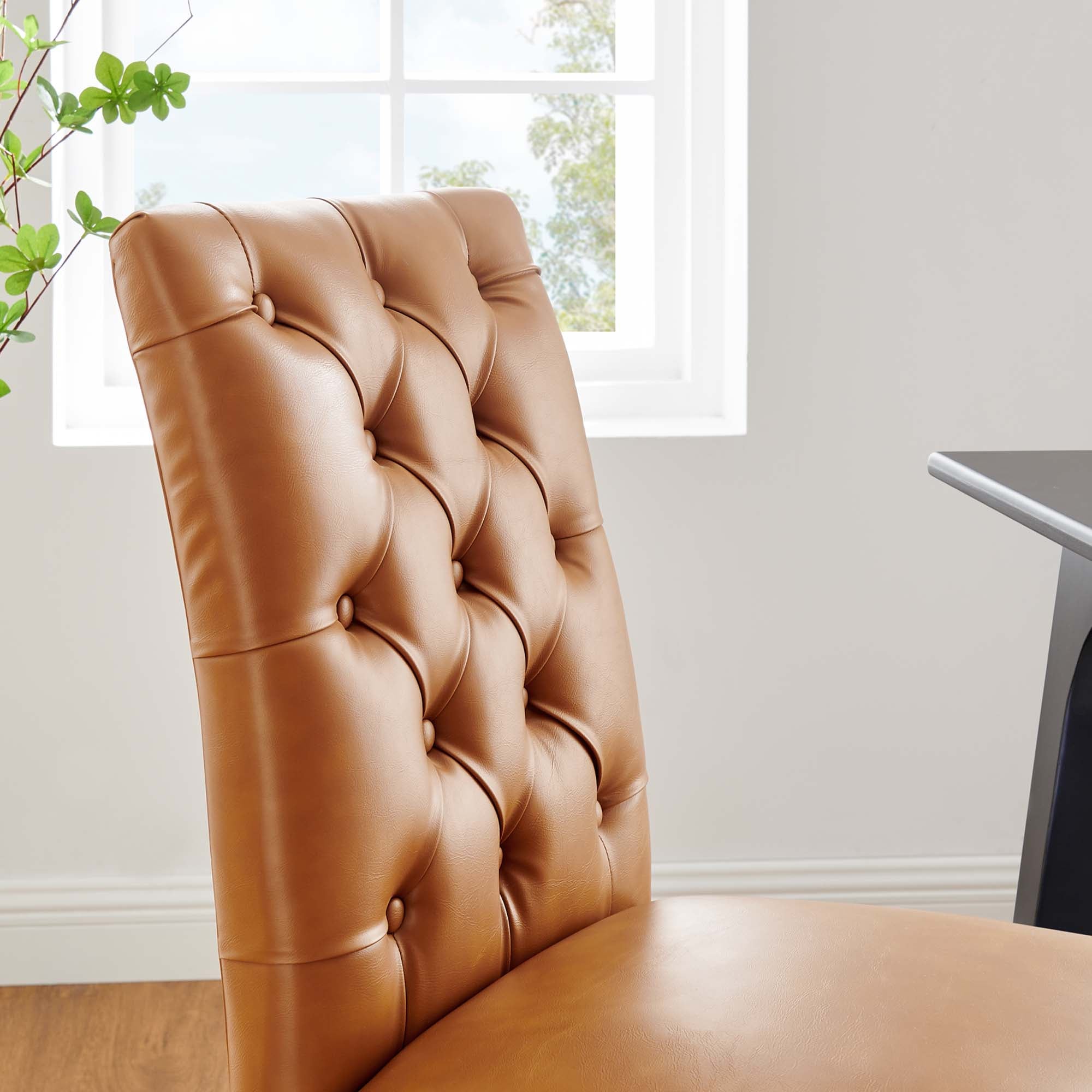 Duchess Button Tufted Vegan Leather Dining Chair, Tan