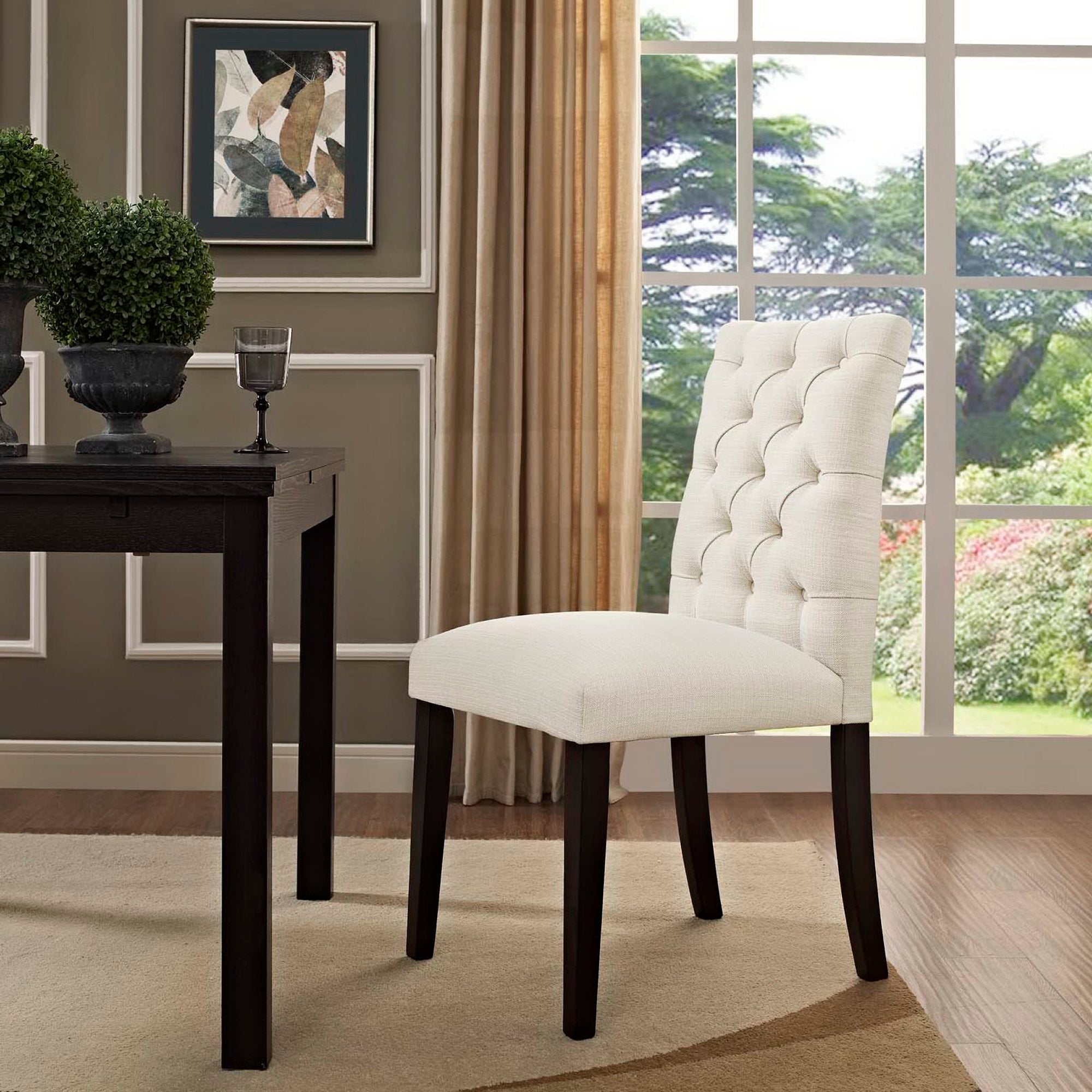 Duchess Button Tufted Fabric Dining Chair, Beige