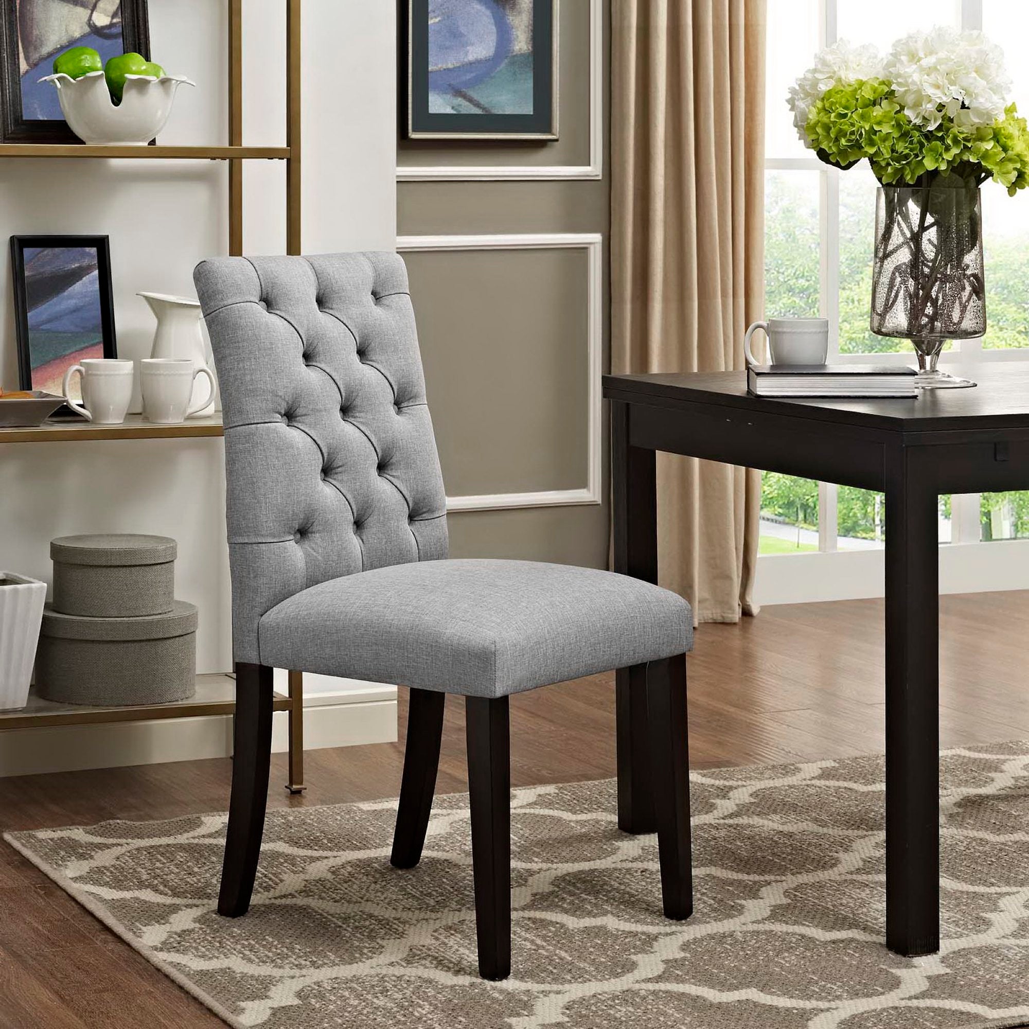 Duchess Button Tufted Fabric Dining Chair, Light Gray
