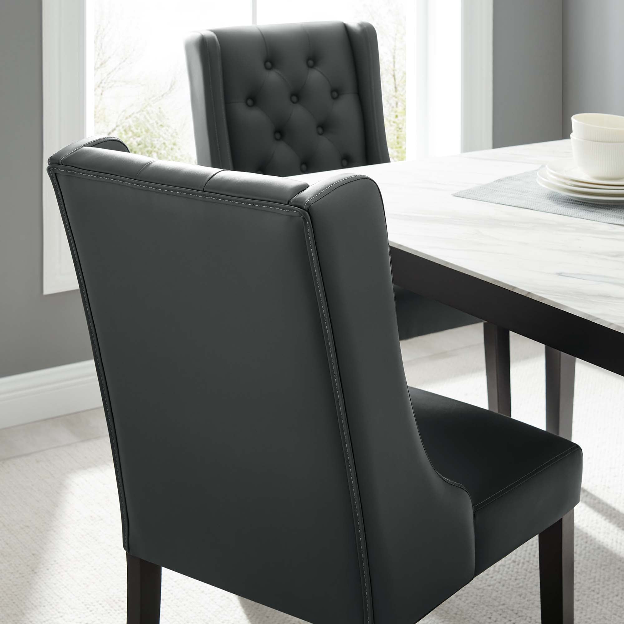 Baronet Button Tufted Vegan Leather Dining Chair, Gray