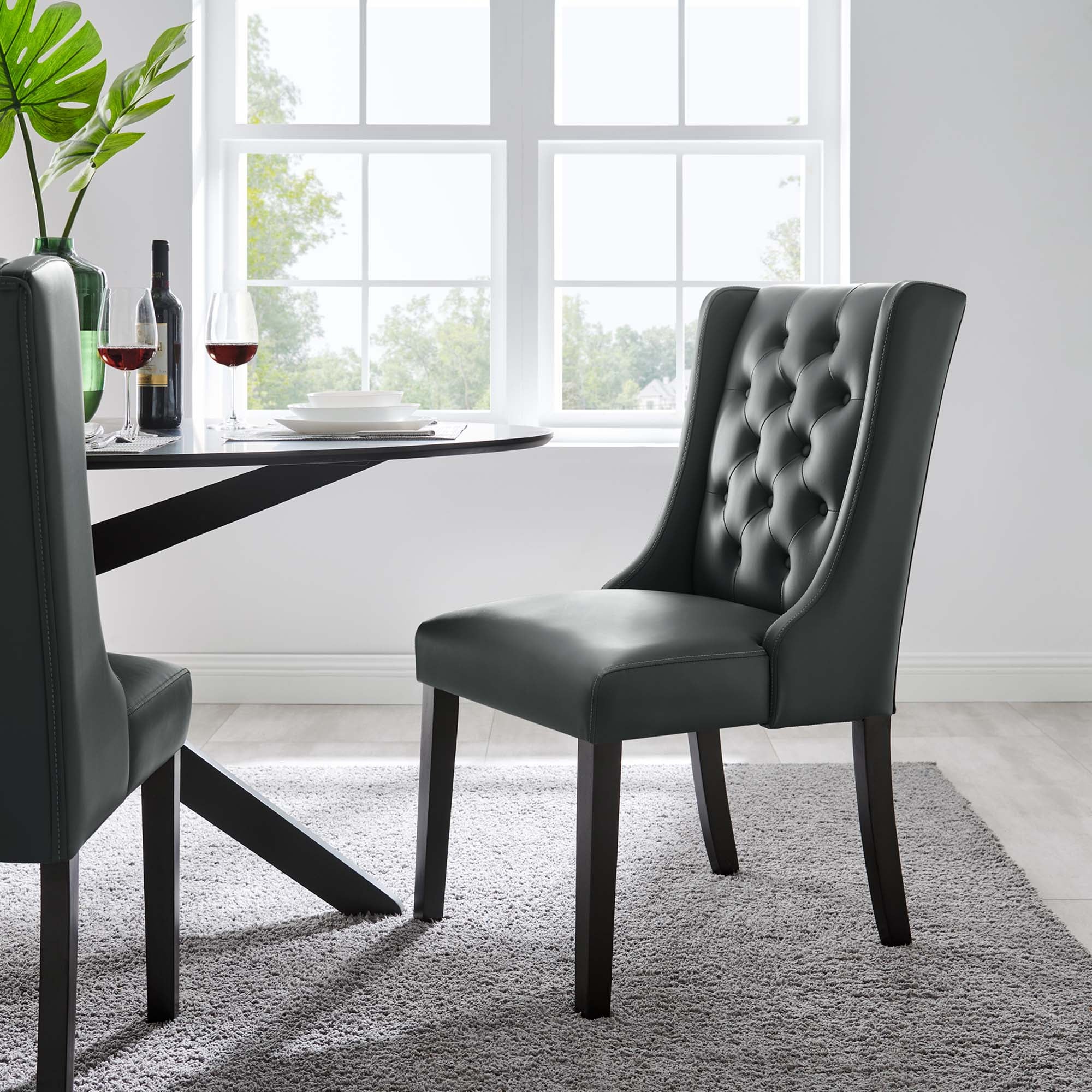 Baronet Button Tufted Vegan Leather Dining Chair, Gray
