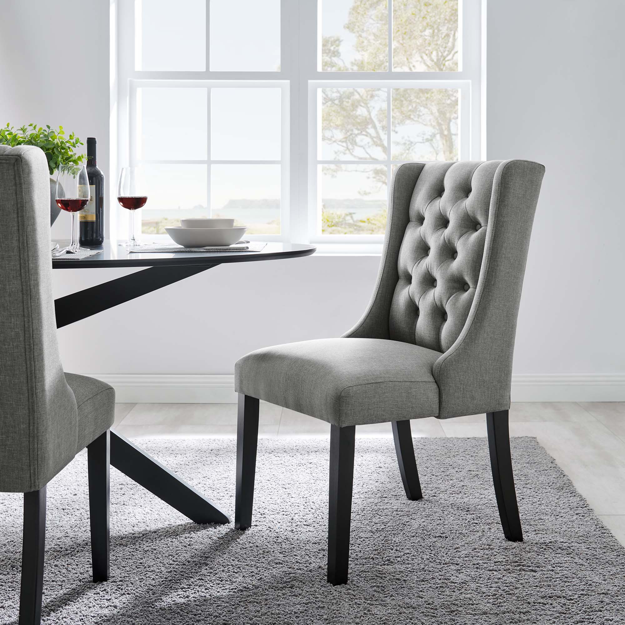 Baronet Button Tufted Fabric Dining Chair, Light Gray