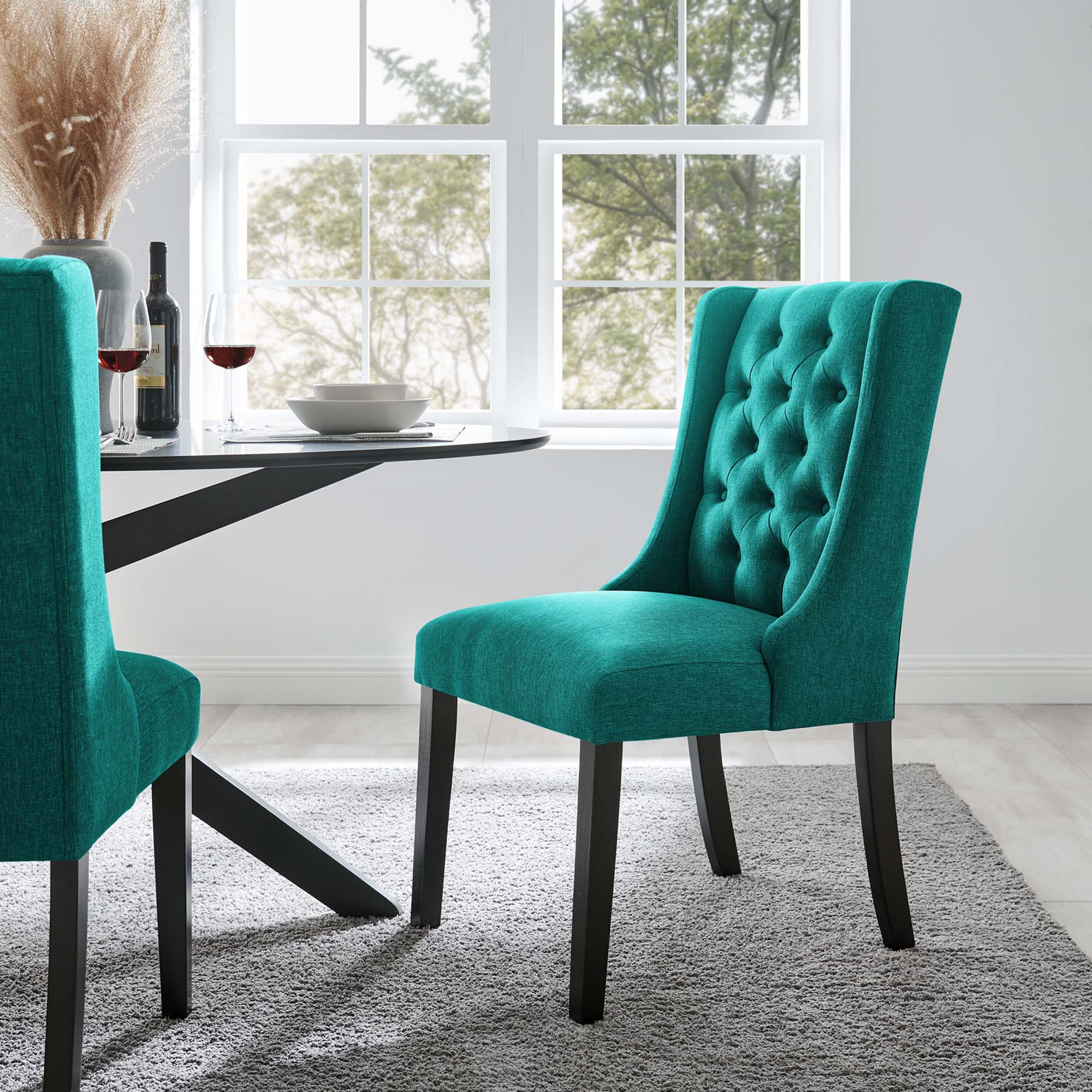 Baronet Button Tufted Fabric Dining Chair, Teal