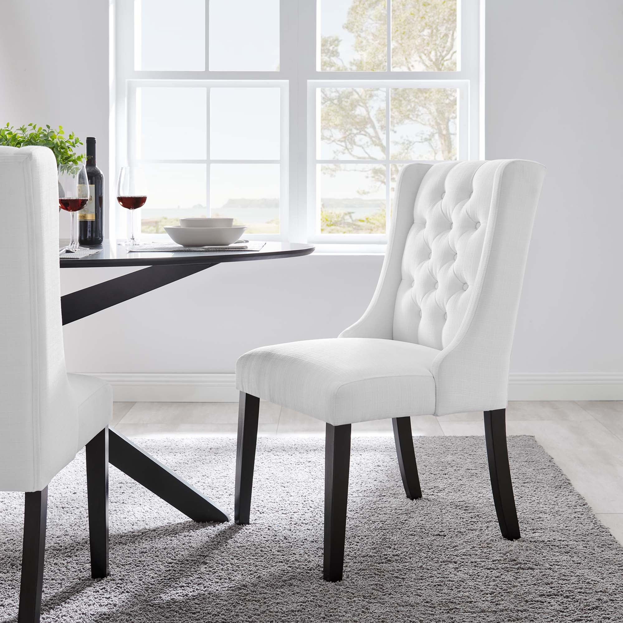 Baronet Button Tufted Fabric Dining Chair, White
