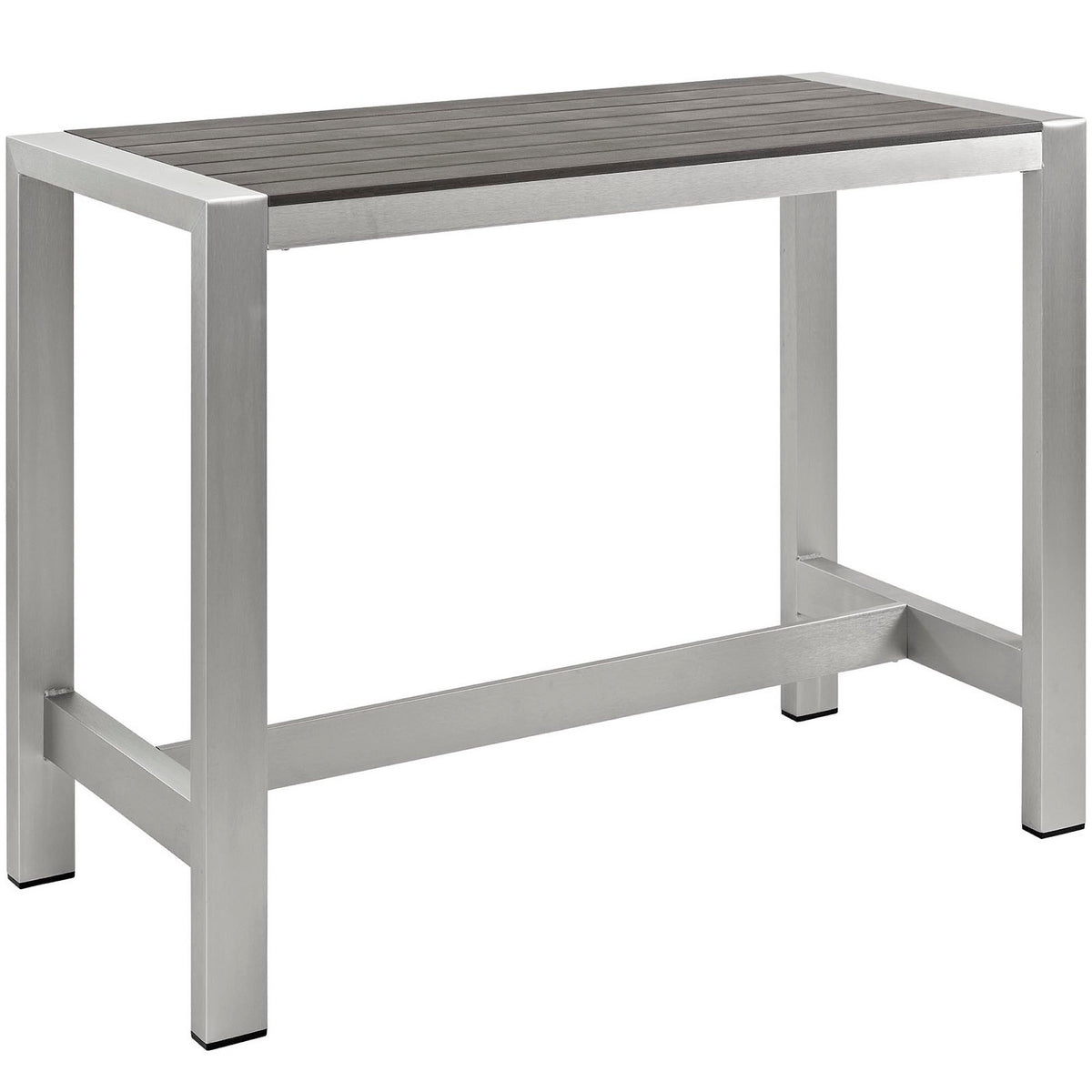 Shore Outdoor Patio Aluminum Rectangle Bar Table, Silver Gray