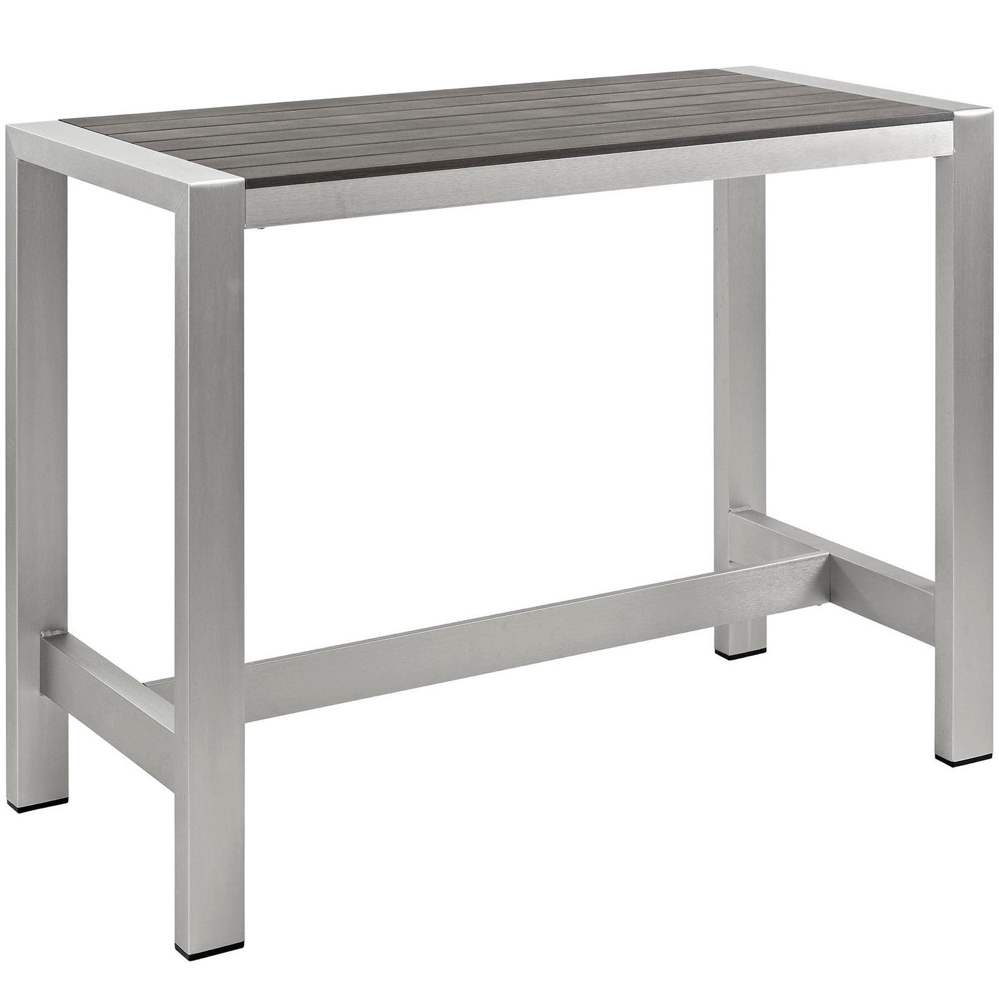 Shore Outdoor Patio Aluminum Rectangle Bar Table, Silver Gray