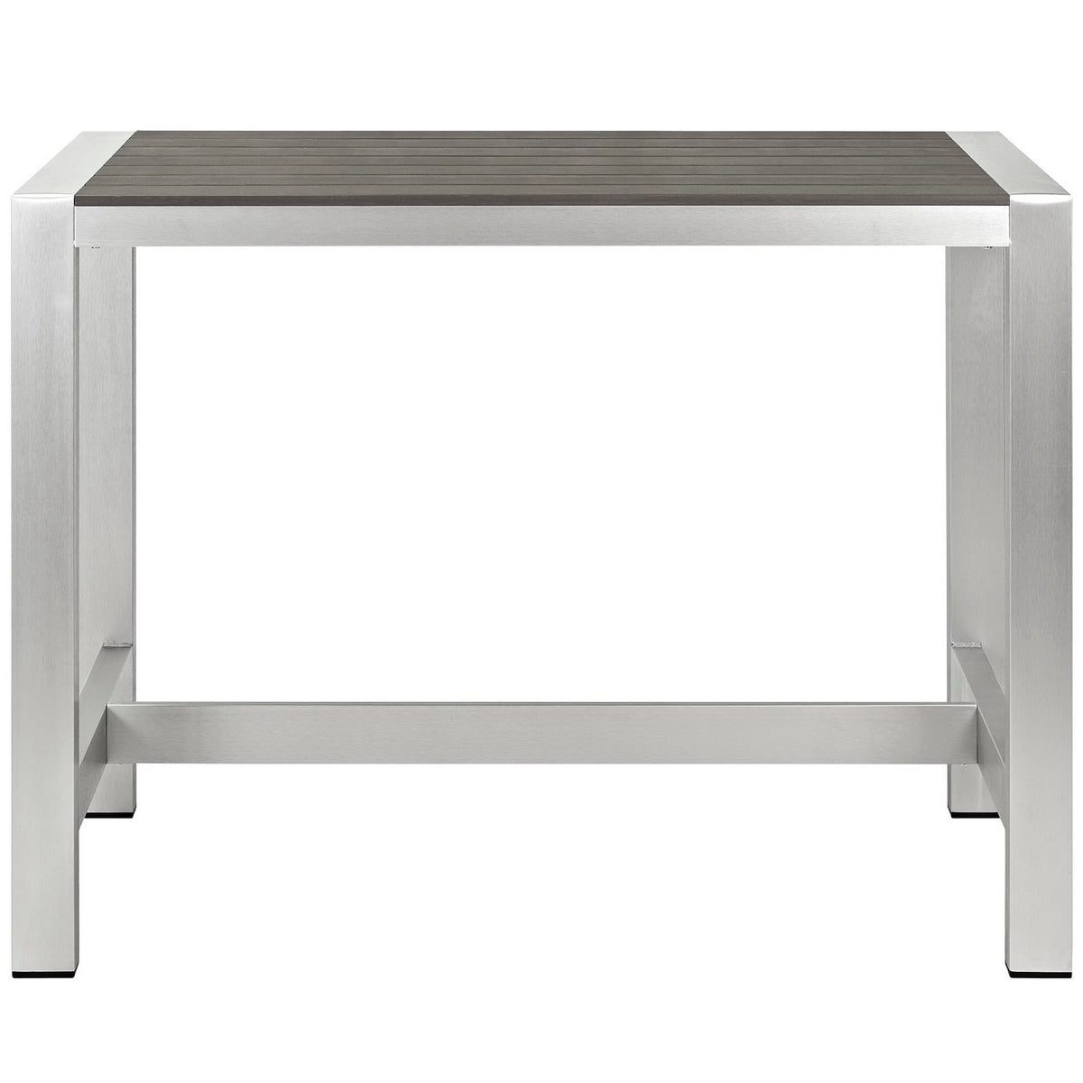 Shore Outdoor Patio Aluminum Rectangle Bar Table, Silver Gray