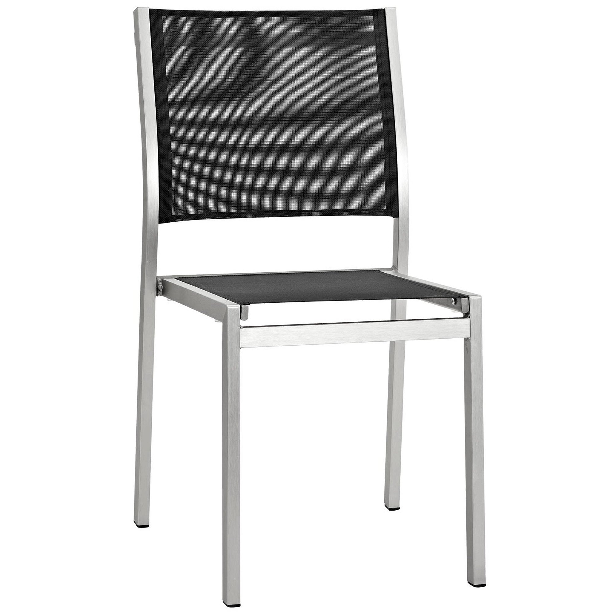 Shore Outdoor Patio Aluminum Side Chair, Silver Black