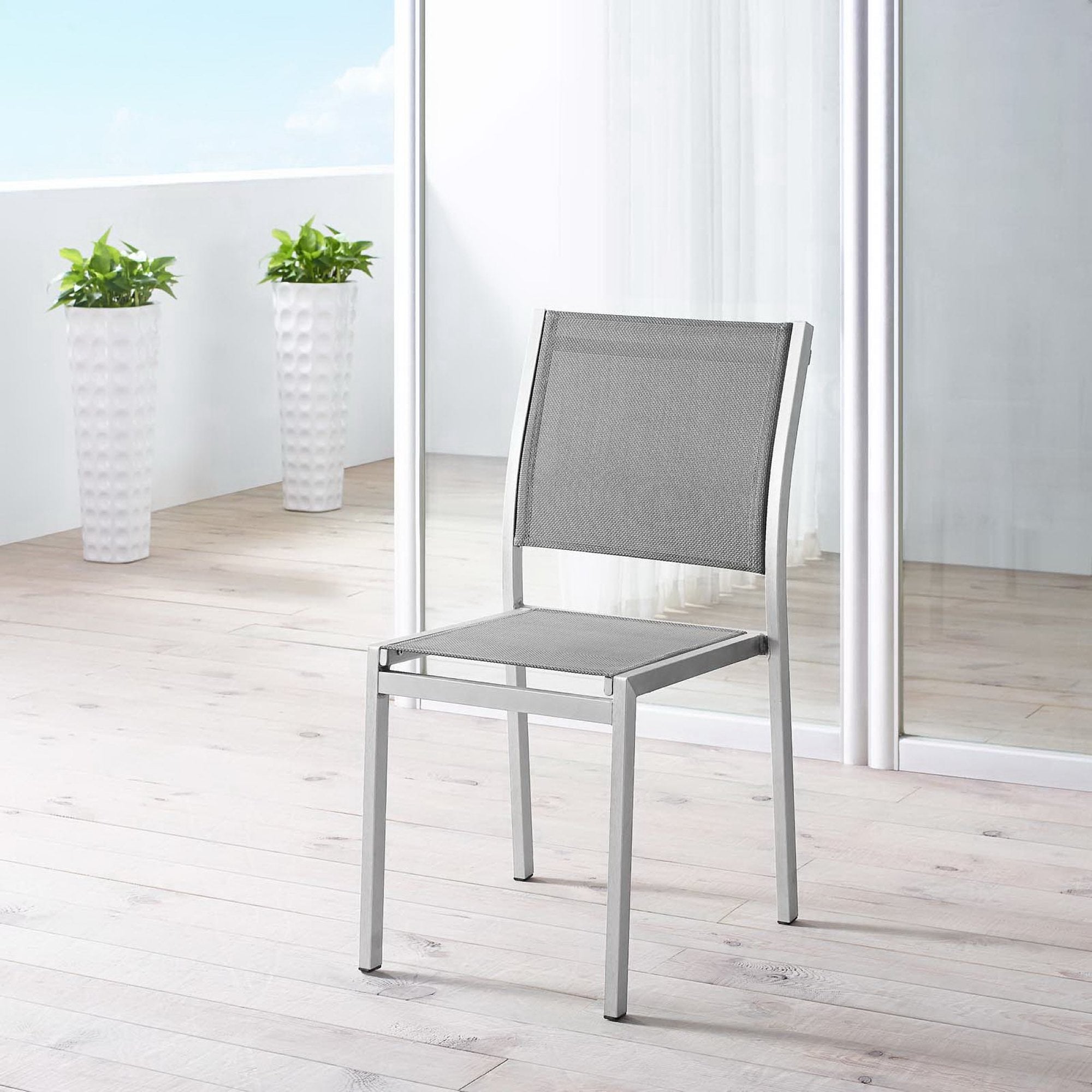 Shore Outdoor Patio Aluminum Side Chair, Silver Gray