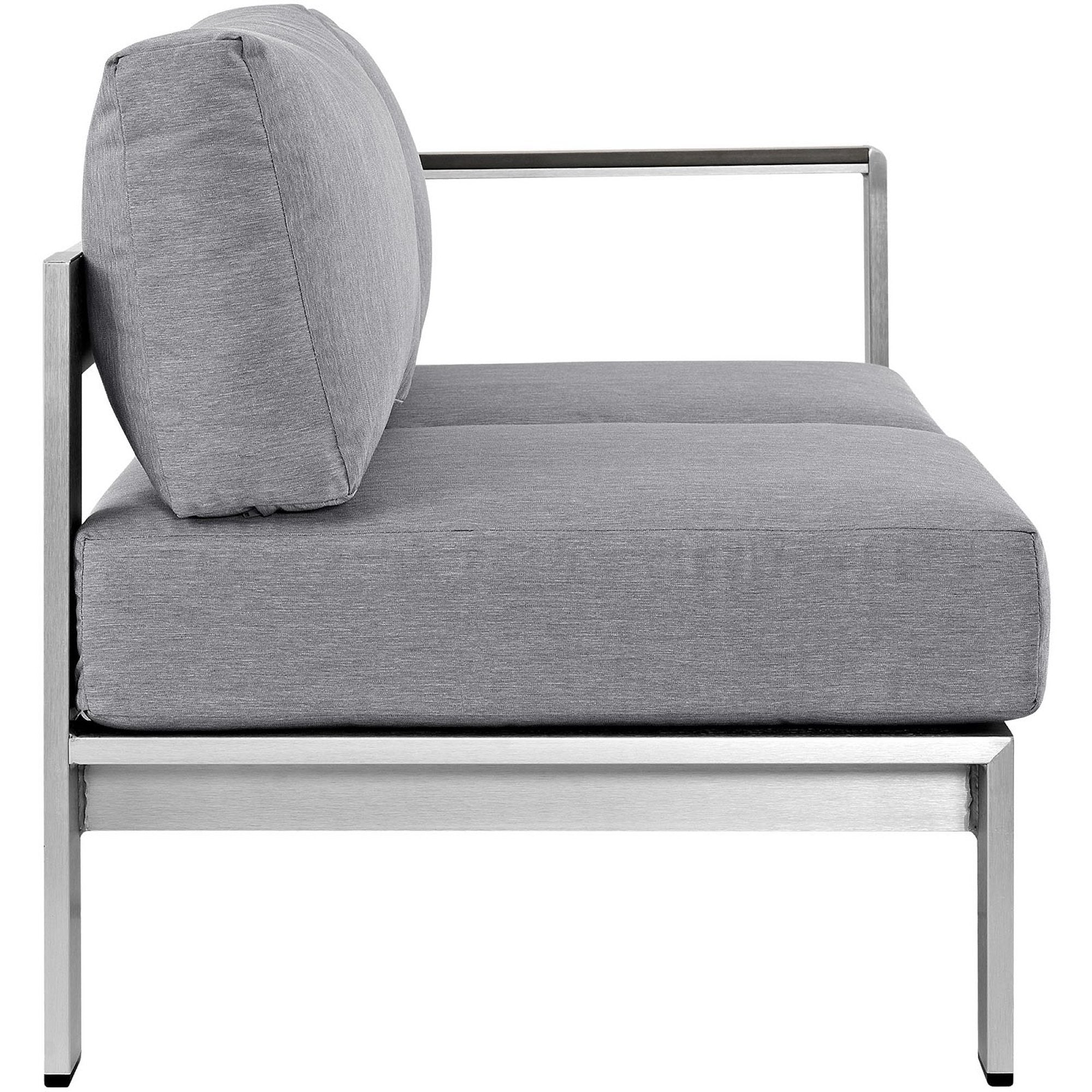 Shore Right-Arm Corner Sectional Outdoor Patio Aluminum Loveseat, Silver Gray