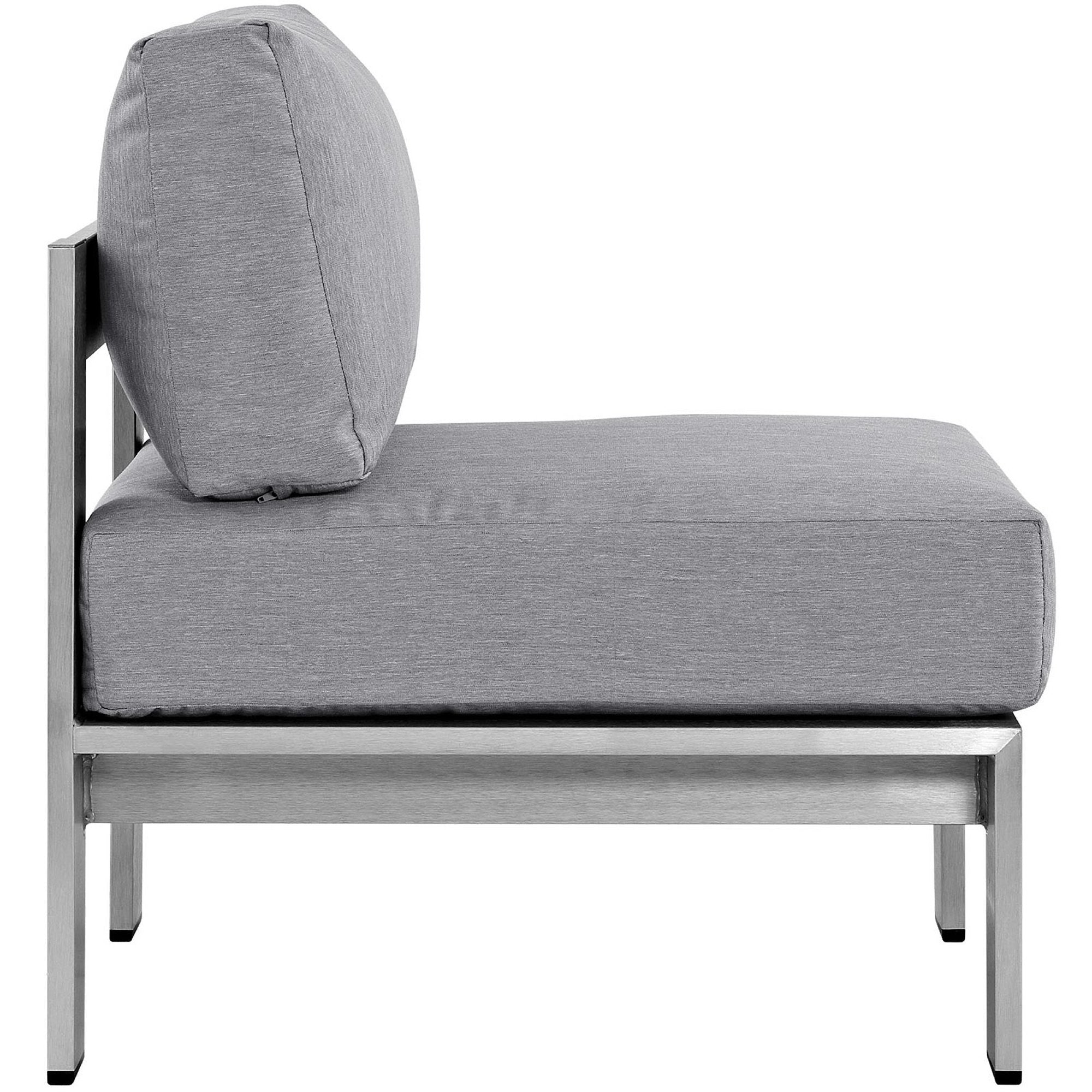 Shore Armless Outdoor Patio Aluminum Chair, Silver Gray