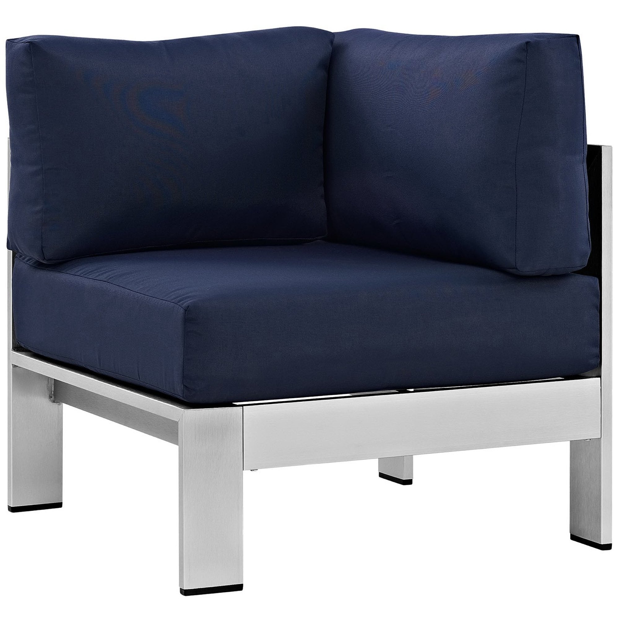 Shore Outdoor Patio Aluminum Corner Sofa, Silver Navy