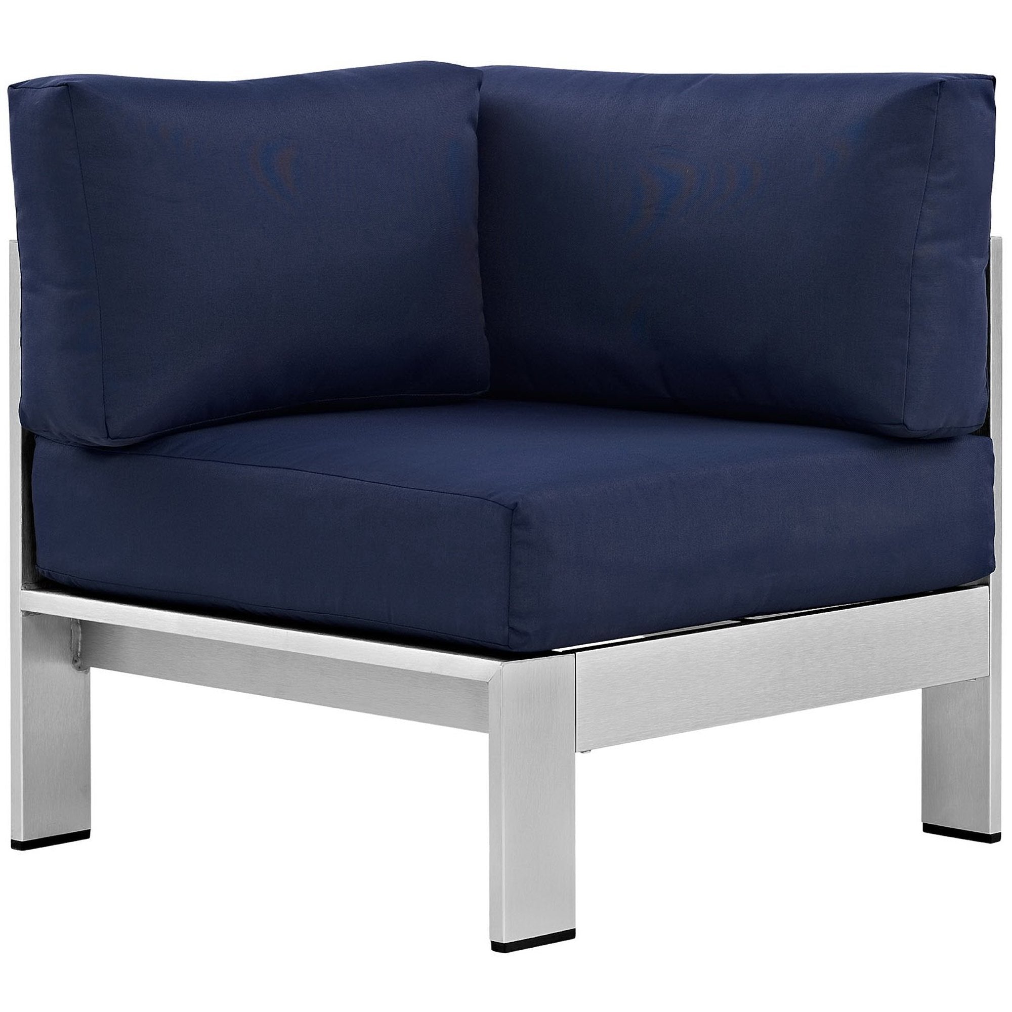 Shore Outdoor Patio Aluminum Corner Sofa, Silver Navy
