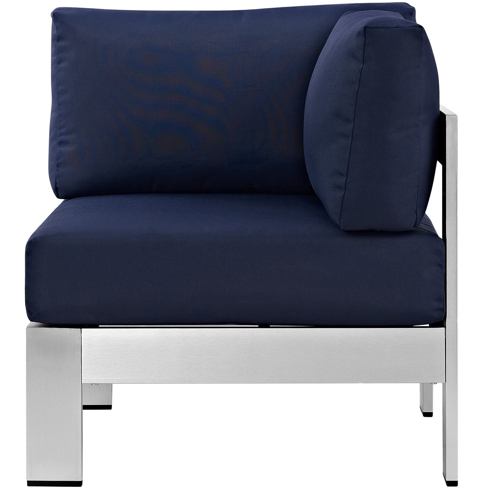 Shore Outdoor Patio Aluminum Corner Sofa, Silver Navy