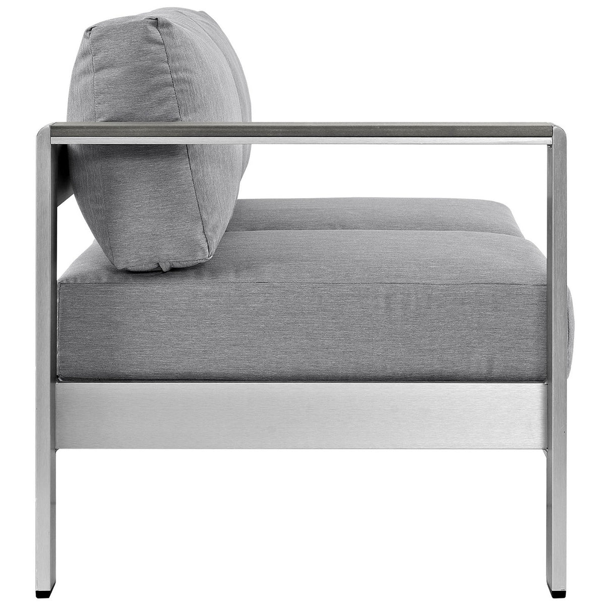 Shore Left-Arm Corner Sectional Outdoor Patio Aluminum Loveseat, Silver Gray